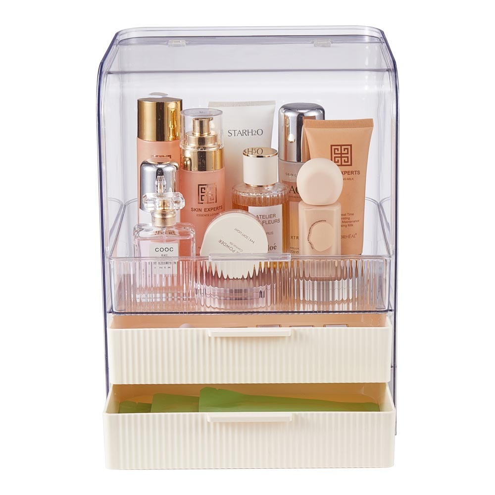 Makeup Organizer for Vanity, Clear Cosmetic Display Cases with 2 Drawers