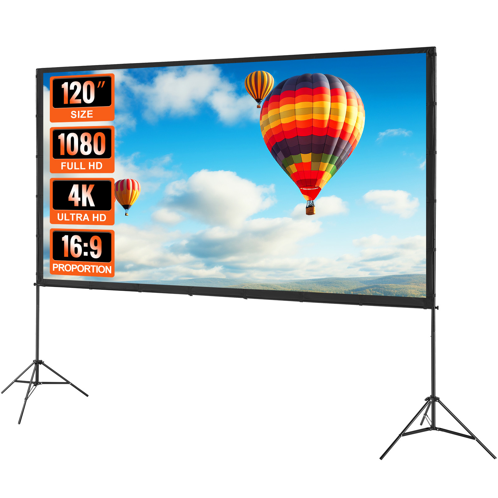 Image of Vevor Projector Screen With Stand, 120 Inch 16:9 4k 1080 Hd Outdoor Movie Screen With Stand, Wrinkle-free Projection Screen With Tripods And Carry Bag, For Home Theater Cinema Night