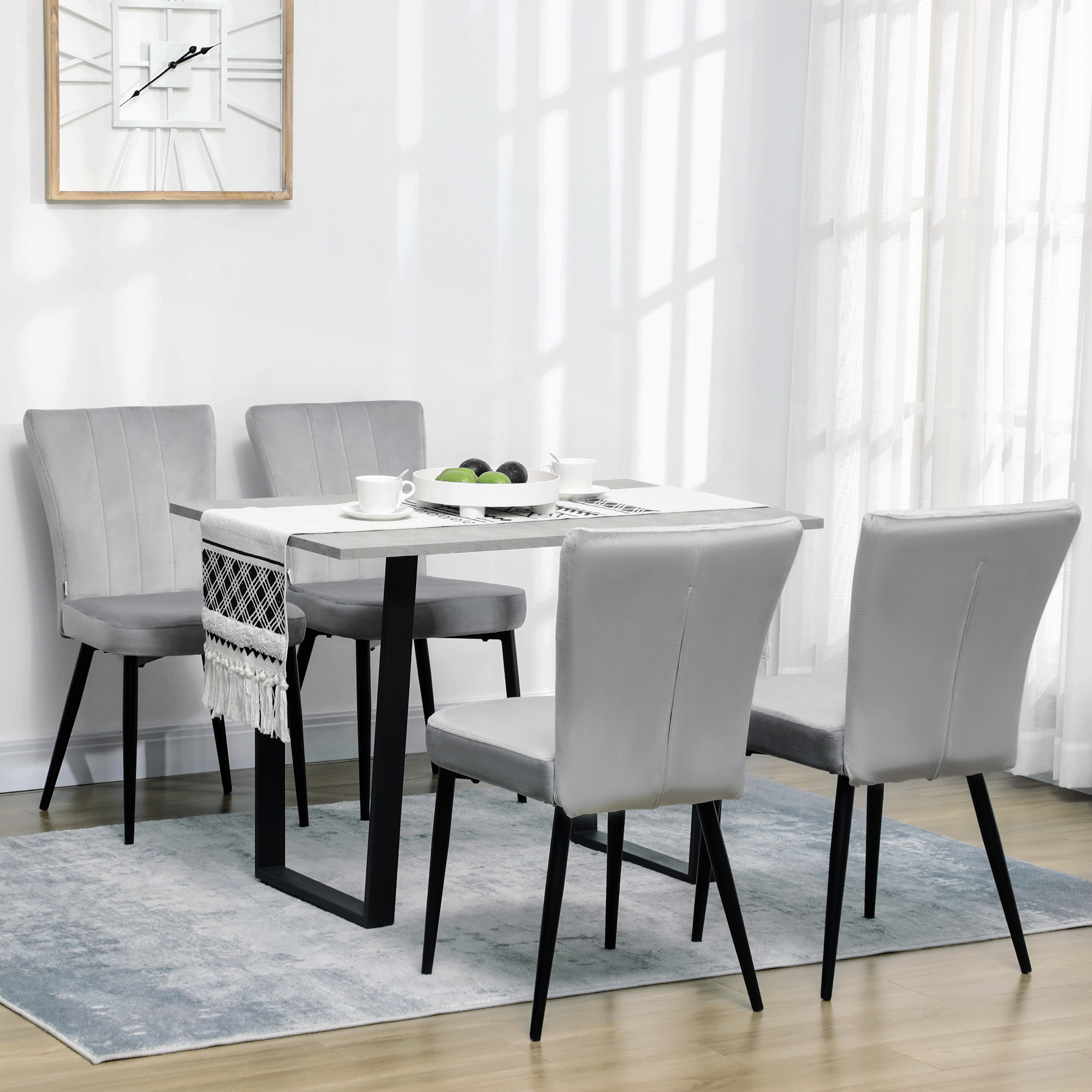 Dining Chair, Set Of 4 Kitchen Chairs, Kitchen Chair With Backrest, Velvet Dining Chair, Upholstered Chair For Living Room, Steel, Gray, 46 X 87 Cm