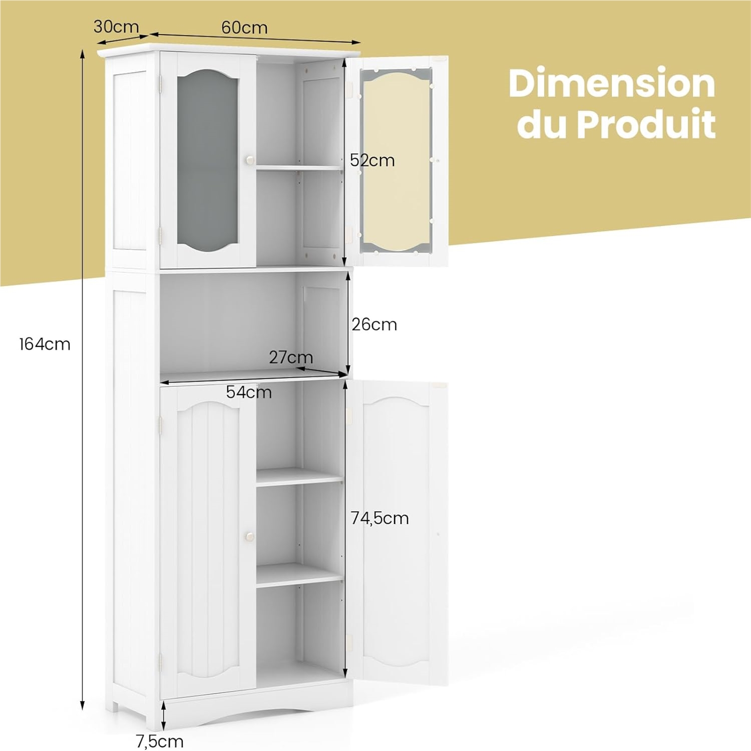 164 cm tall bathroom storage cabinet freestanding linen cabinet with   doors and shelves kitchen pantry cabinet or living room dining room  