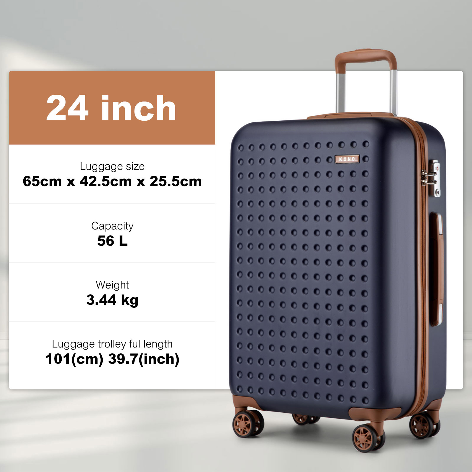 Image of 1pcs Of 24inch Blue Stylish Abs+pc Polka Dot Hard Shell Suitcase Koffer Back To School Holiday Gift
