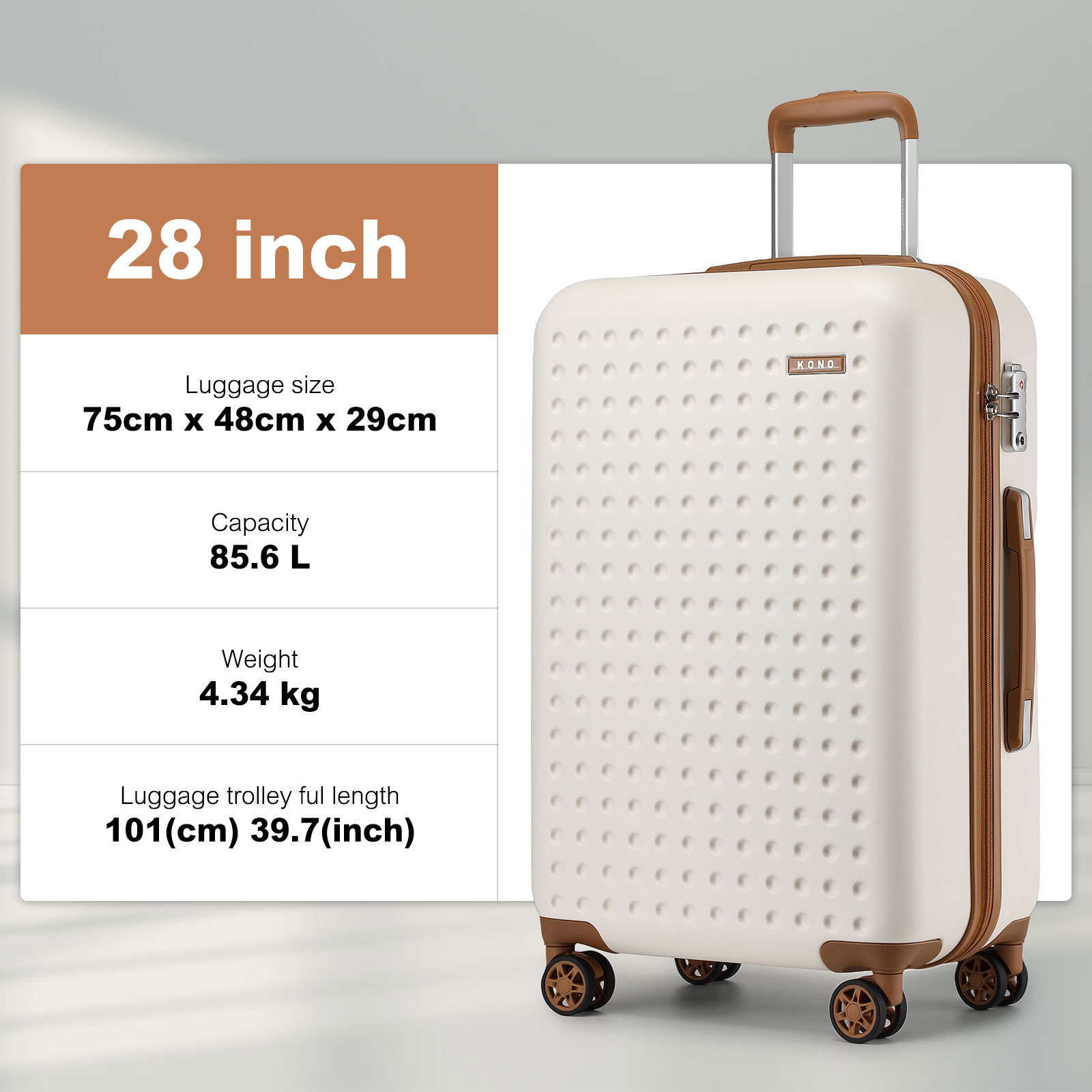 1pcs Of 14/20/24/28inch Suitcase Cream White Stylish Abs+pc Polka Dot Hard Shell Suitcase With And Vanity Case