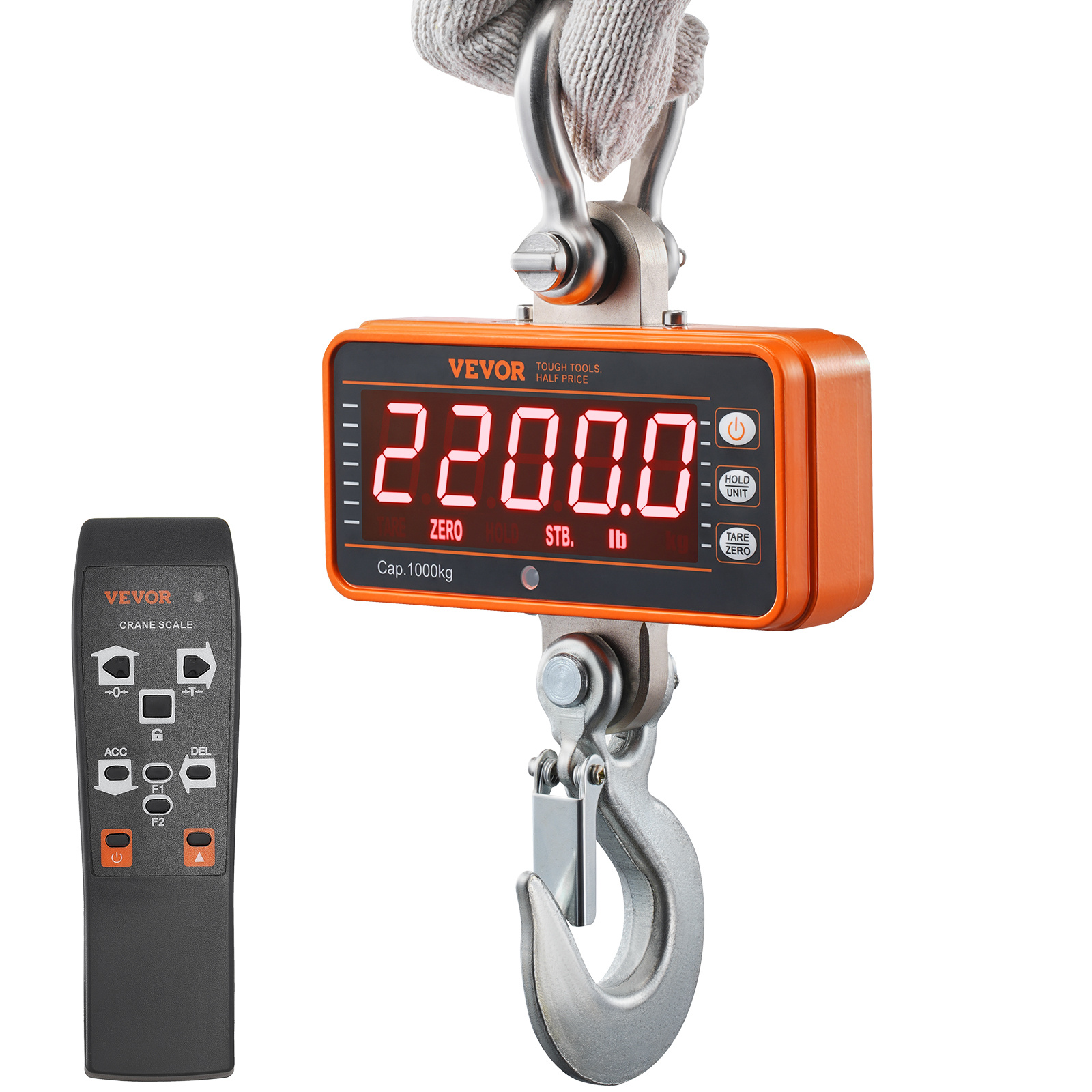 E-shop VEVOR Digitale Kranwaage, 2200 lbs/1000 kg, Industrielle Hochleistungs-Hängewaage mit Fernbedienung, Gehäuse aus Aluminiumguss & LED-Bildschirm,