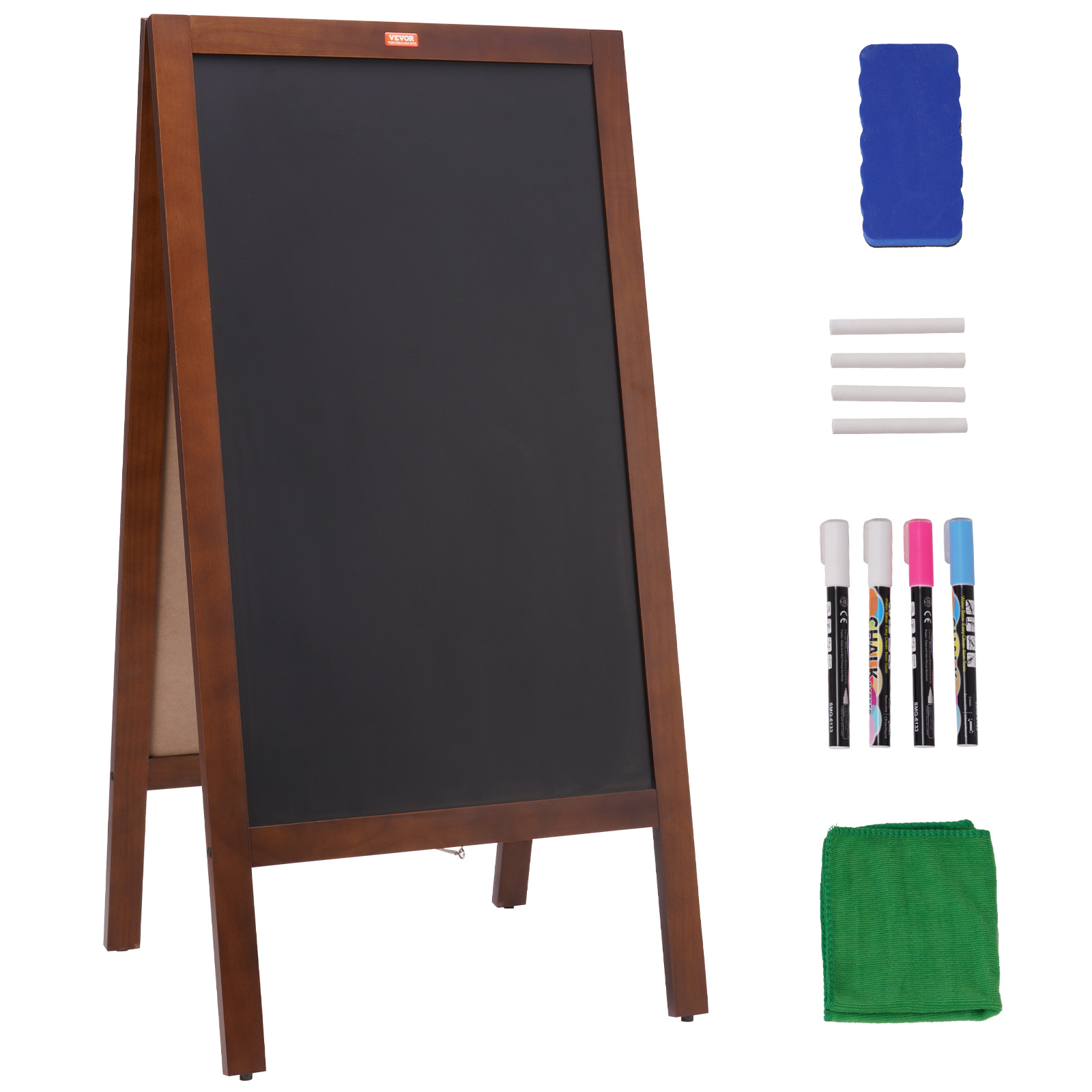 Image of Vevor A Frame Chalkboard Sign, Double-sided Sidewalk Signs, Freestanding Vintage Wooden Chalk Board With Chalks & Magnetic Eraser, Rustic Brown Outdoor Sandwich Board, 20"x40", Kitchen Home Wedding