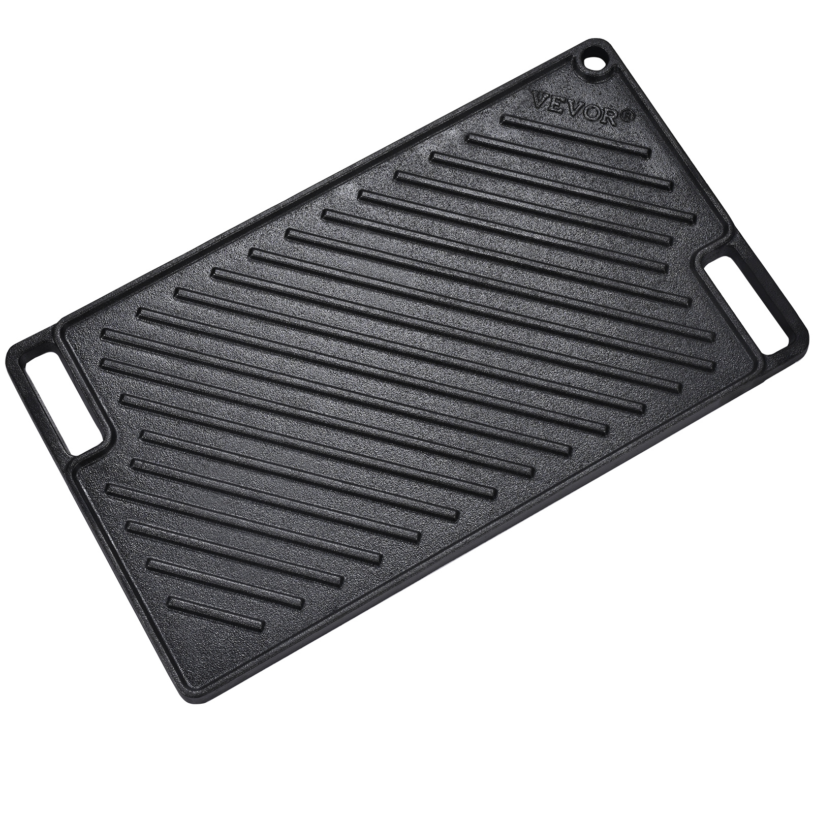 Vevor Reversible Grill/griddle, 9.7"x16.7" Pre- Cast Iron Griddle, Rectangular Double Burner Griddle Pan, Family Pan Cookware With Handles, Flat Top Plate For Bbq, Gas Grill, Black