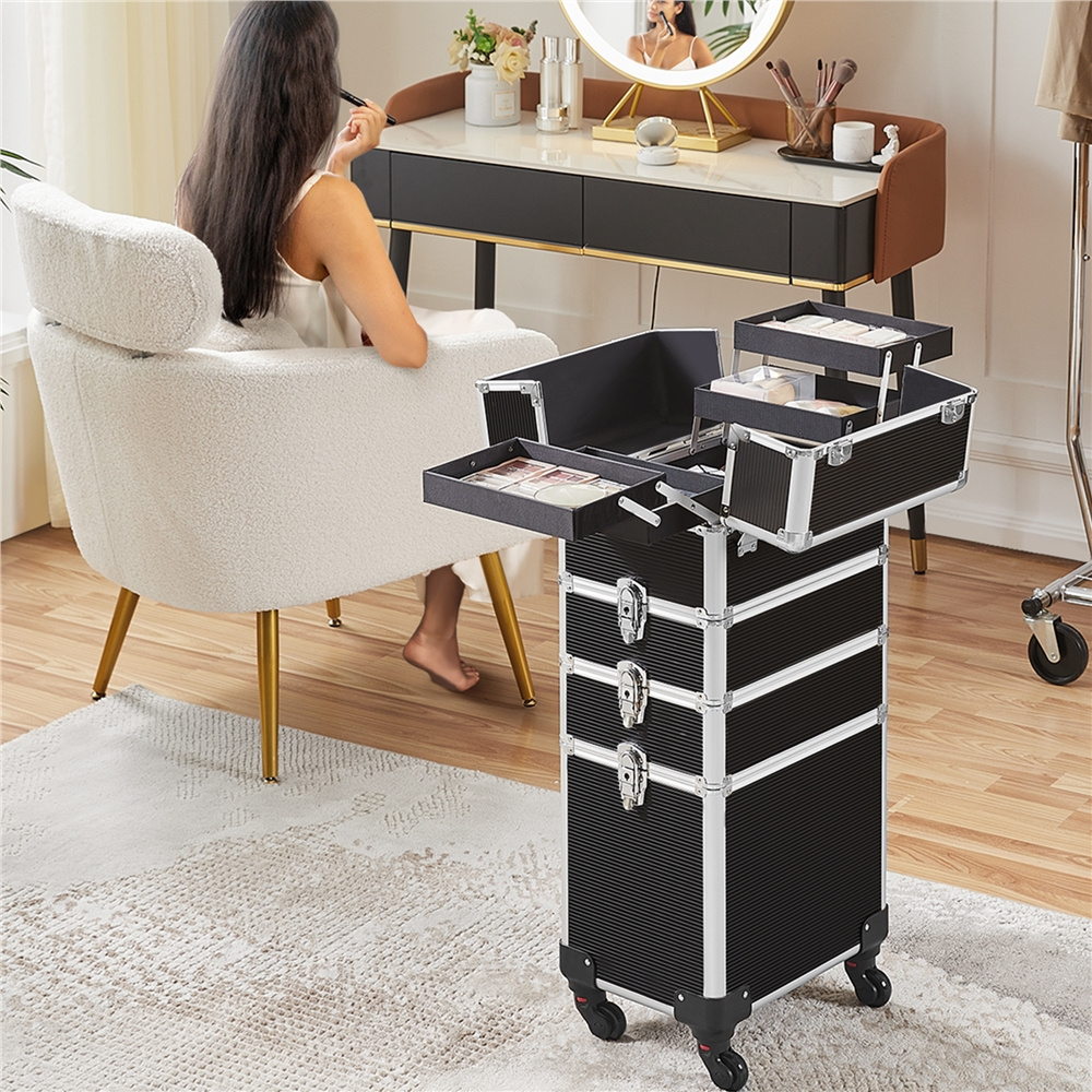 Costoffs Lockable Makeup Case, Large Hairdresser Case With Swivel Wheels, Hard Shell Cosmetic Case, Large Storage