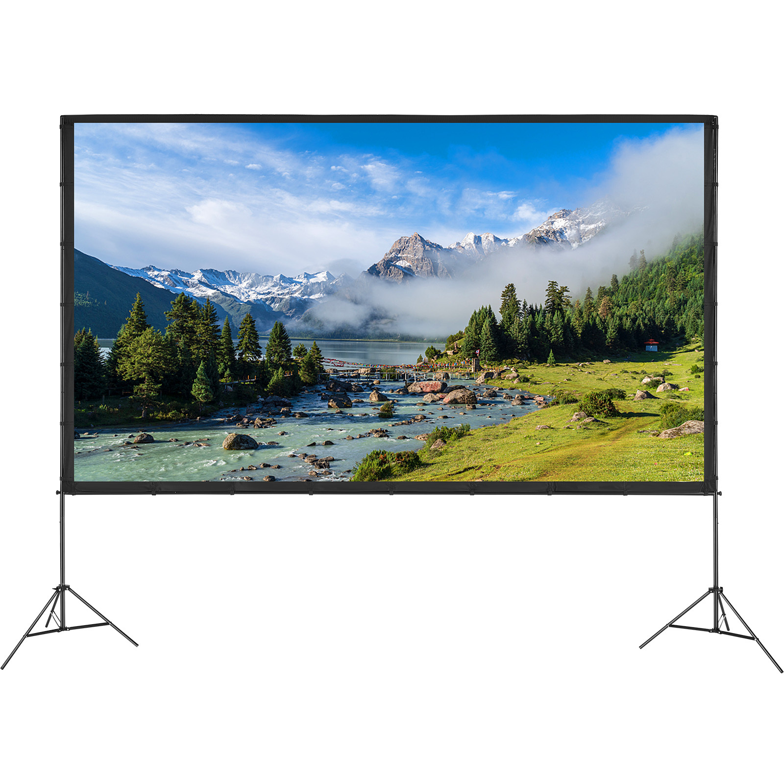 Image of Vevor Projector Screen With Stand, 150 Inch 16:9 4k 1080 Hd Outdoor Movie Screen With Stand, Wrinkle-free Projection Screen With Tripods And Carry Bag, For Home Theater Cinema Night