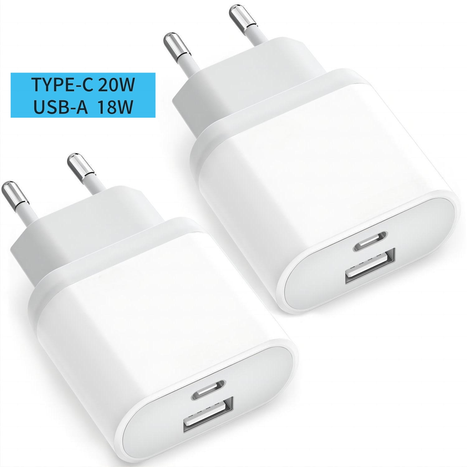 

Lot de 2 USB C 20W Rapides pour iPhone 15 14 11 Pro Max SE XS XR 8 Plus, Samsung , Huawei, iPad, Téléphones, Adaptateur Type C à Embout