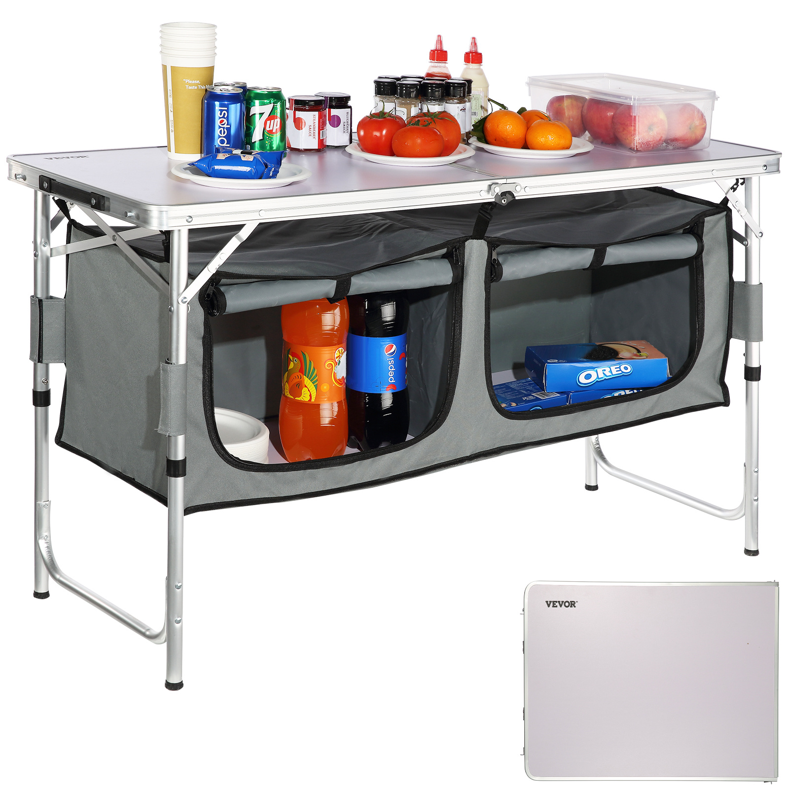 Vevor Camping Kitchen. Carrying Bag Camping Cabinet Adjustable Camping Cabinet, Kitchen Box Tent Cabinet Outdoor Camping Kitchen Tent Cabinet Camping Travel Gray Portable Kitchen Box