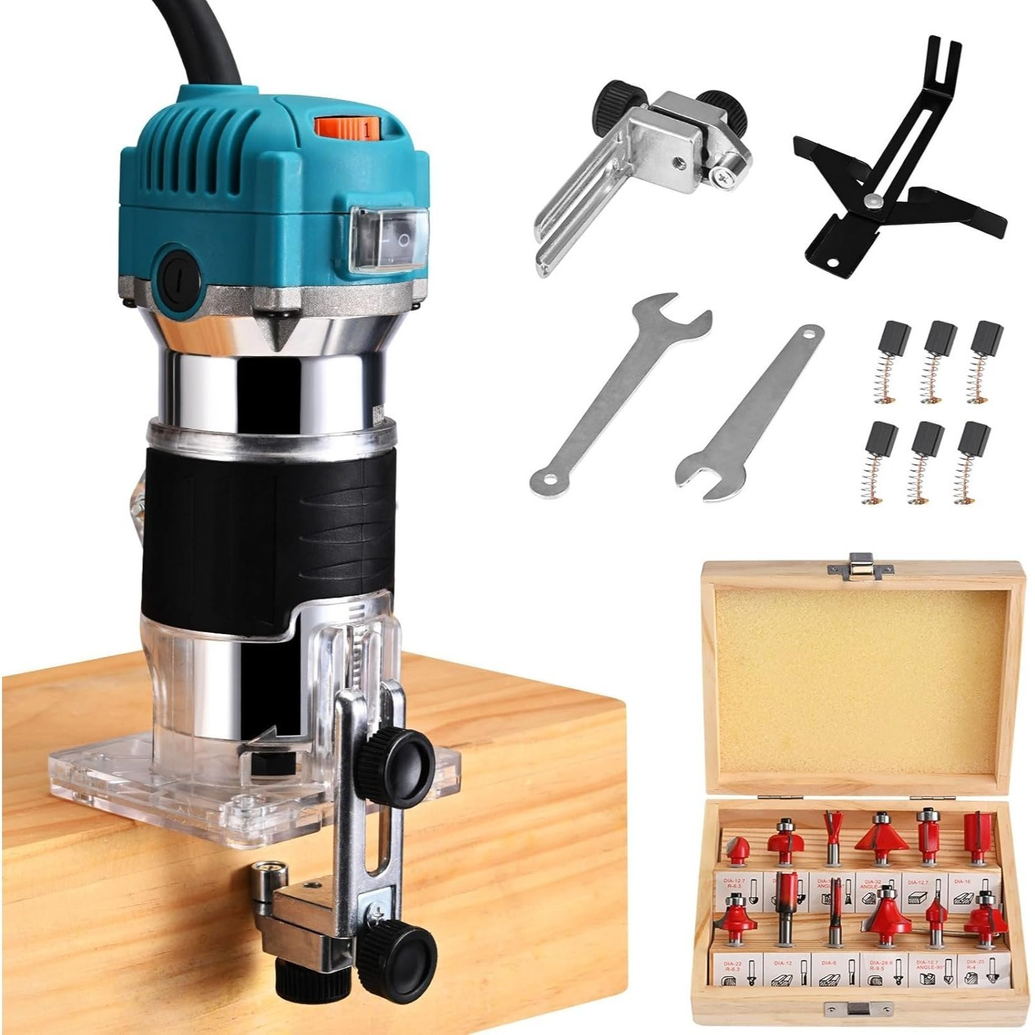 

Wood Cutter Handheld Adjustable ​​compact Wood Routing Tool Diy Portable Handheld Router Machine With 15 Pieces Router Bits