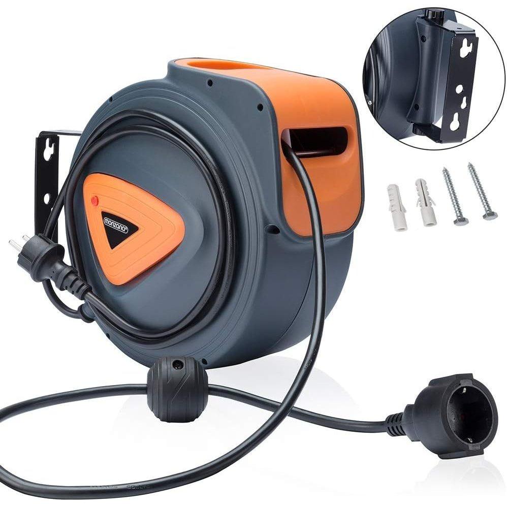E-shop Automatischer Kabelrollen 20m + 1.5m 180° drehbarer Wandhalter selbstzusammenziehende automatische Kabelwinder für Decken- und Wandmontage