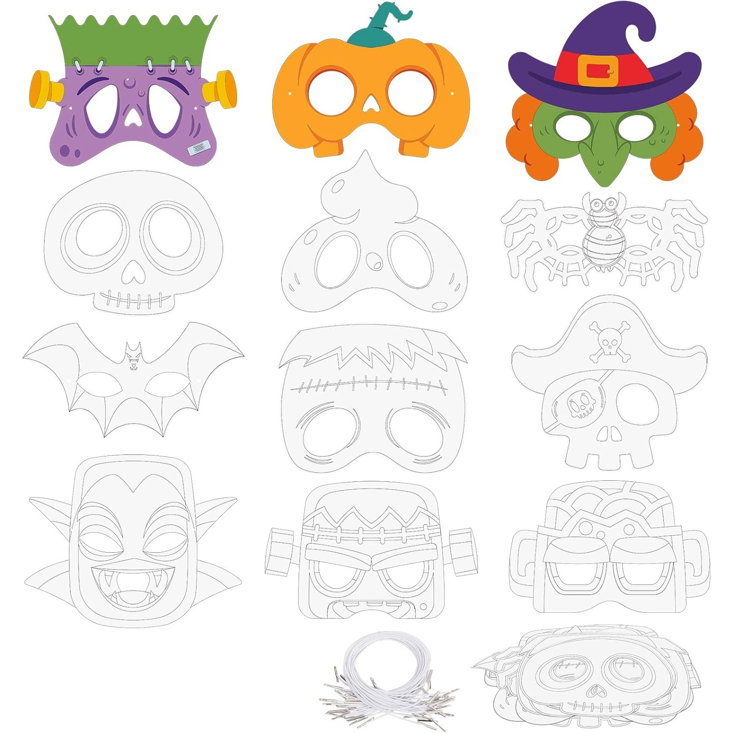 TEMU 24 Halloween Masks Colored Paper Masks Craft Creative Gifts Halloween Carnival Makeup Ball