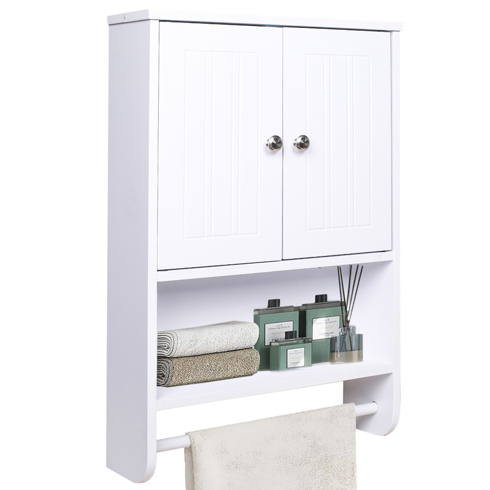 TEMU Shally Dogan White Wooden Space-saving Hanging Bathroom Cabinet, Multipurpose Wall-mounted Kitchen Cabinet With Towel Bar, Wall Cabinet With 2
