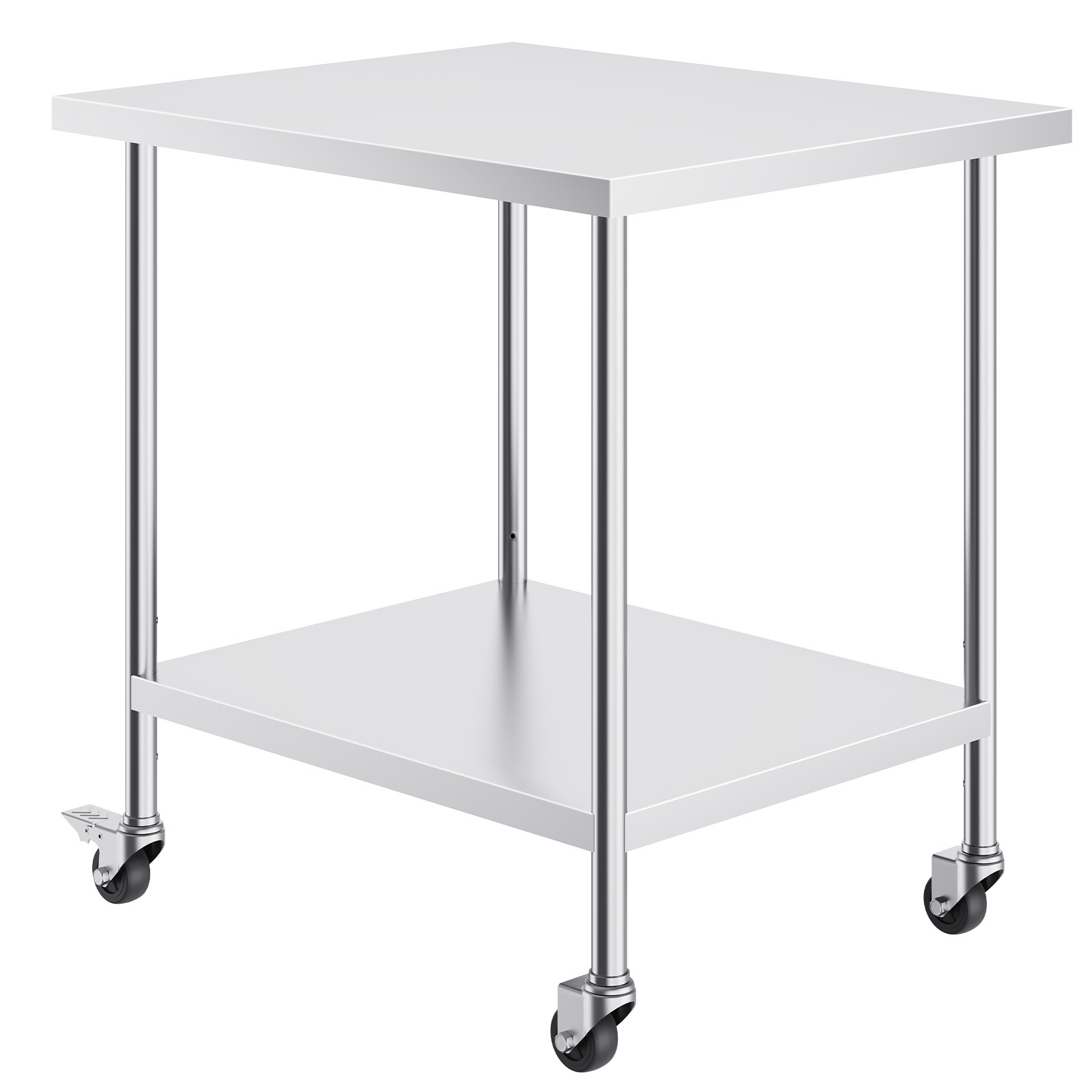 Image of Vevor Stainless Table 30 X 36 X 38 Inch, With 4 Wheels, 3 Adjustable Height Levels, Heavy Duty Food Prep Worktable For Commercial Kitchen Restaurant, Silver