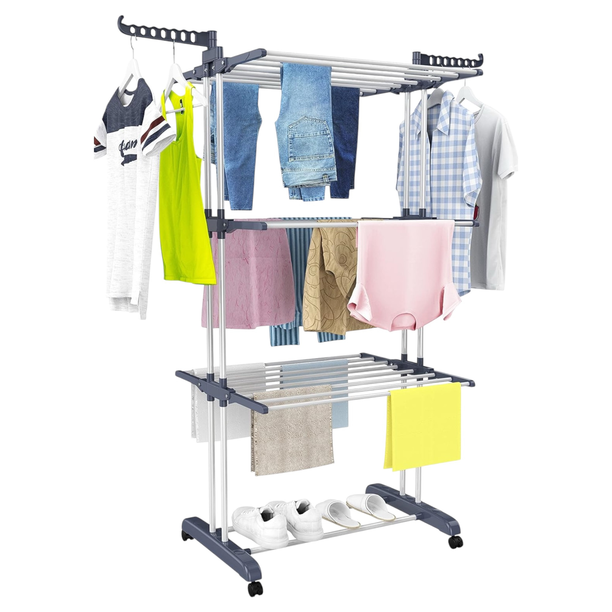 TEMU Tendedero de ropa, 4 Niveles Tendederos Plegables Vertical con Ruedas de Secado Tendederos, Acero Inoxidable Tendal para Exterior y Interiores