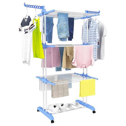 imagen del artículo tendedero de ropa, 4 niveles tendederos plegables vertical con ruedas de tendederos, acero inoxidable para exterior y interiores
