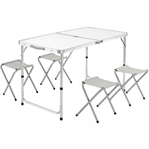 Portable folding camping table for 4 people, Height adjustable, includes 4 stools, Garden folding table, Folding table with chairs inside, mikomika folding table and chair set (camping table)