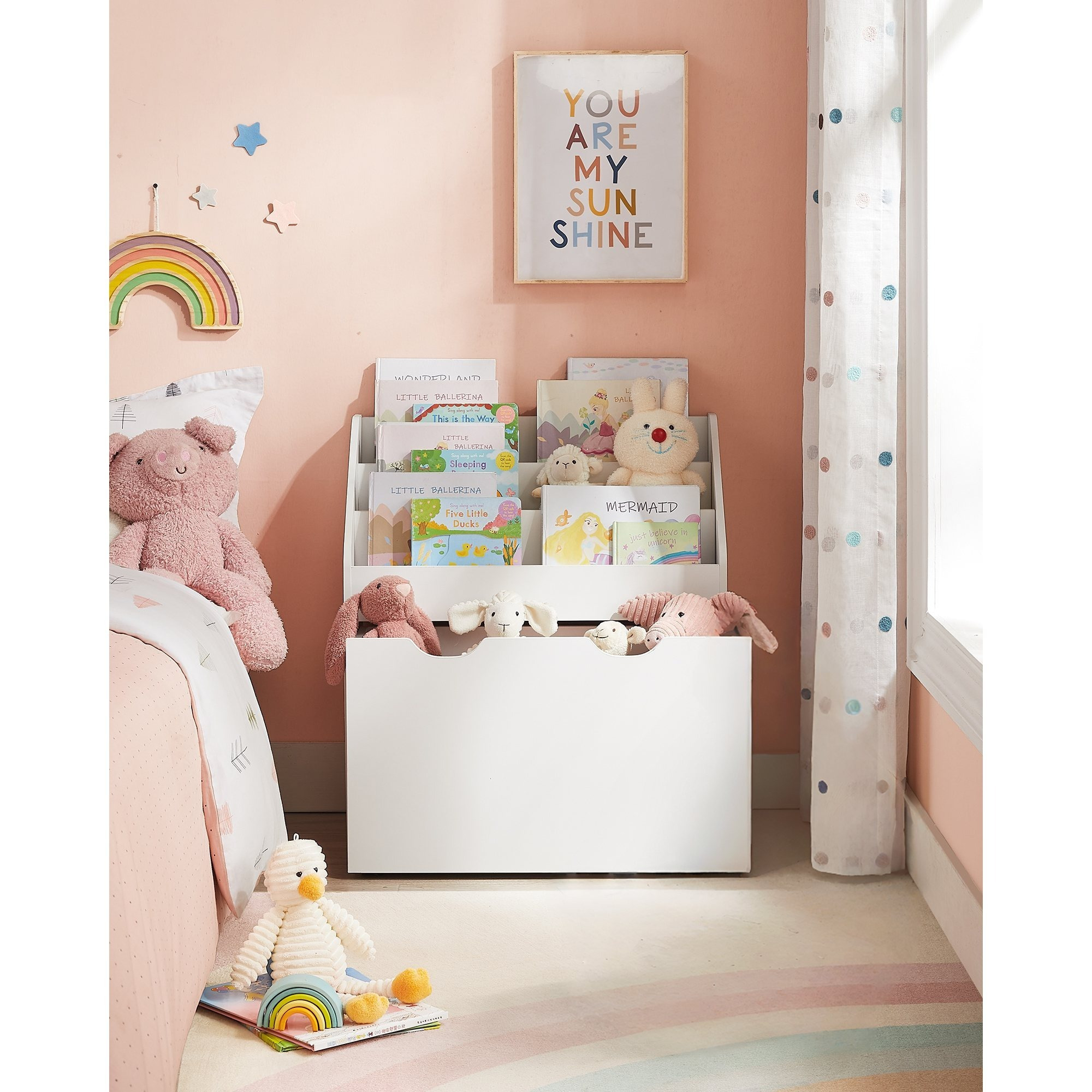 TEMU Children's Bookshelf, Children's Shelf, Toy Shelf, With 3 Shelves, Storage Box On Wheels, Multifunctional, For Children's Room, Playroom, Grey,
