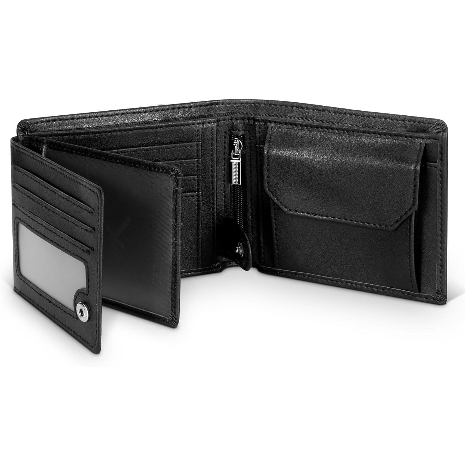 

Men' Slim Microfiber With Rfid Blocking, Men' Slots For 13 Credit Cards, Window For Id And Photo, Coin Pocket, Compartments - Black, , Modern