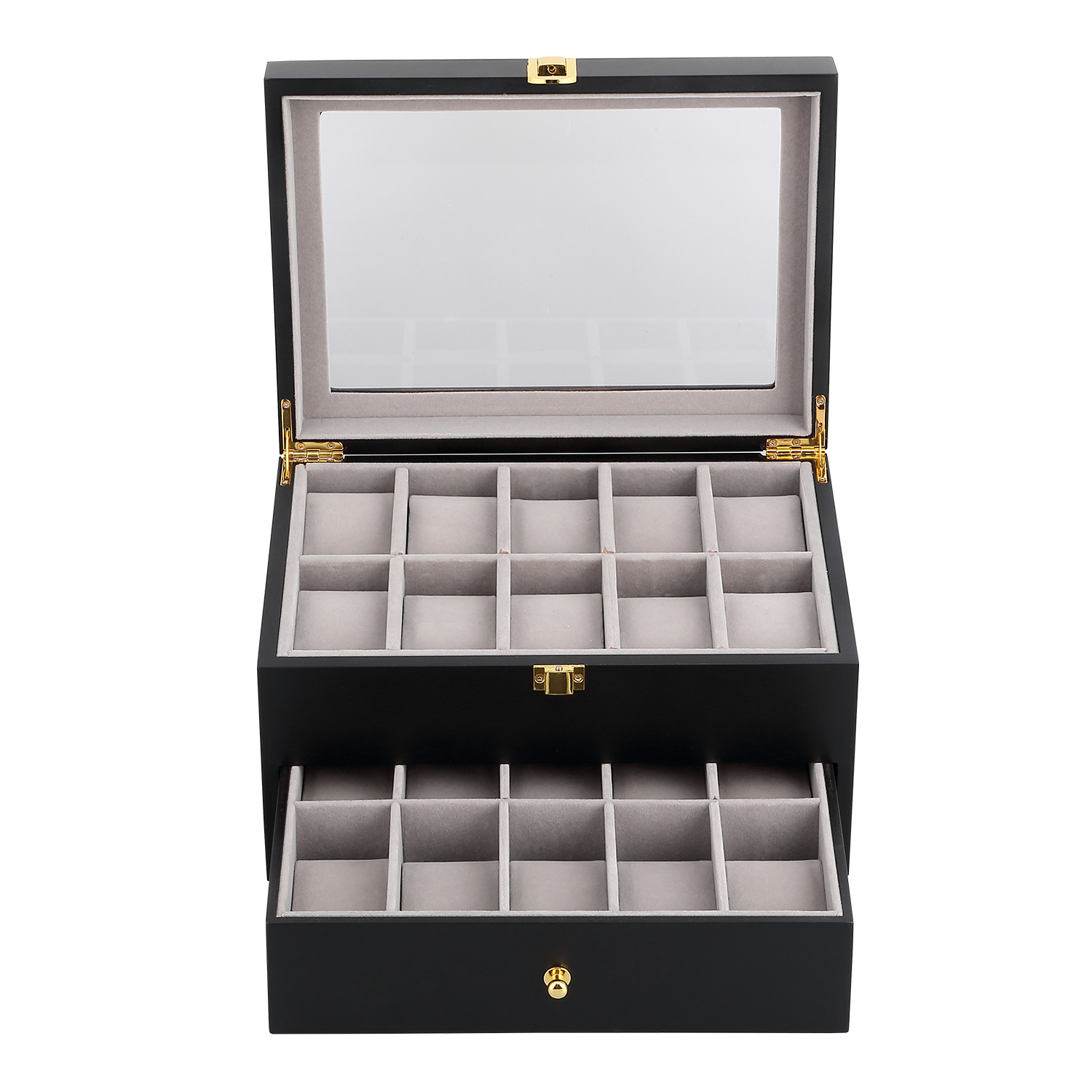 TEMU Uten Watch Box 20 Slots, 2-tier Watch Case With Glass Lid, Watch Display Storage Box For Men And Women, Removable Watch Pillows, Wood