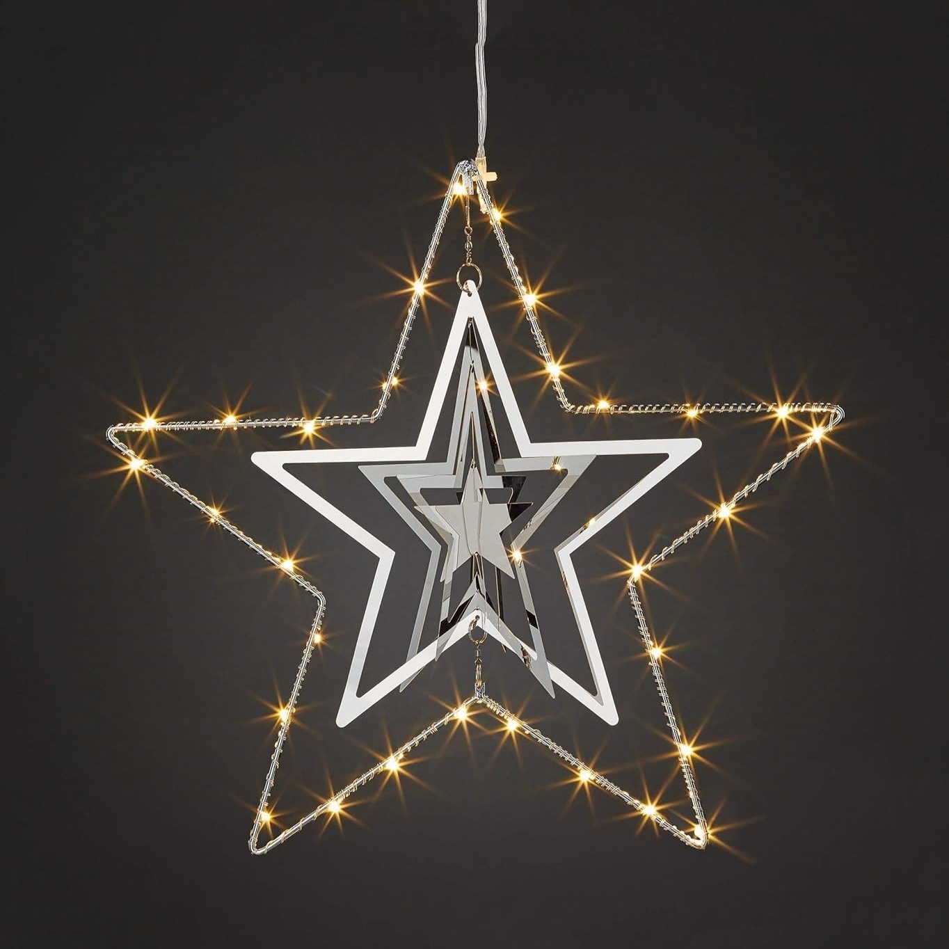 Hellum Sparkling Metal Object Star With Led Light Chain, 30 Warm White Leds, Ø 30cm, Battery Operated (battery Not Included), 50cm Long Transparent Cable, For Indoor, 522990