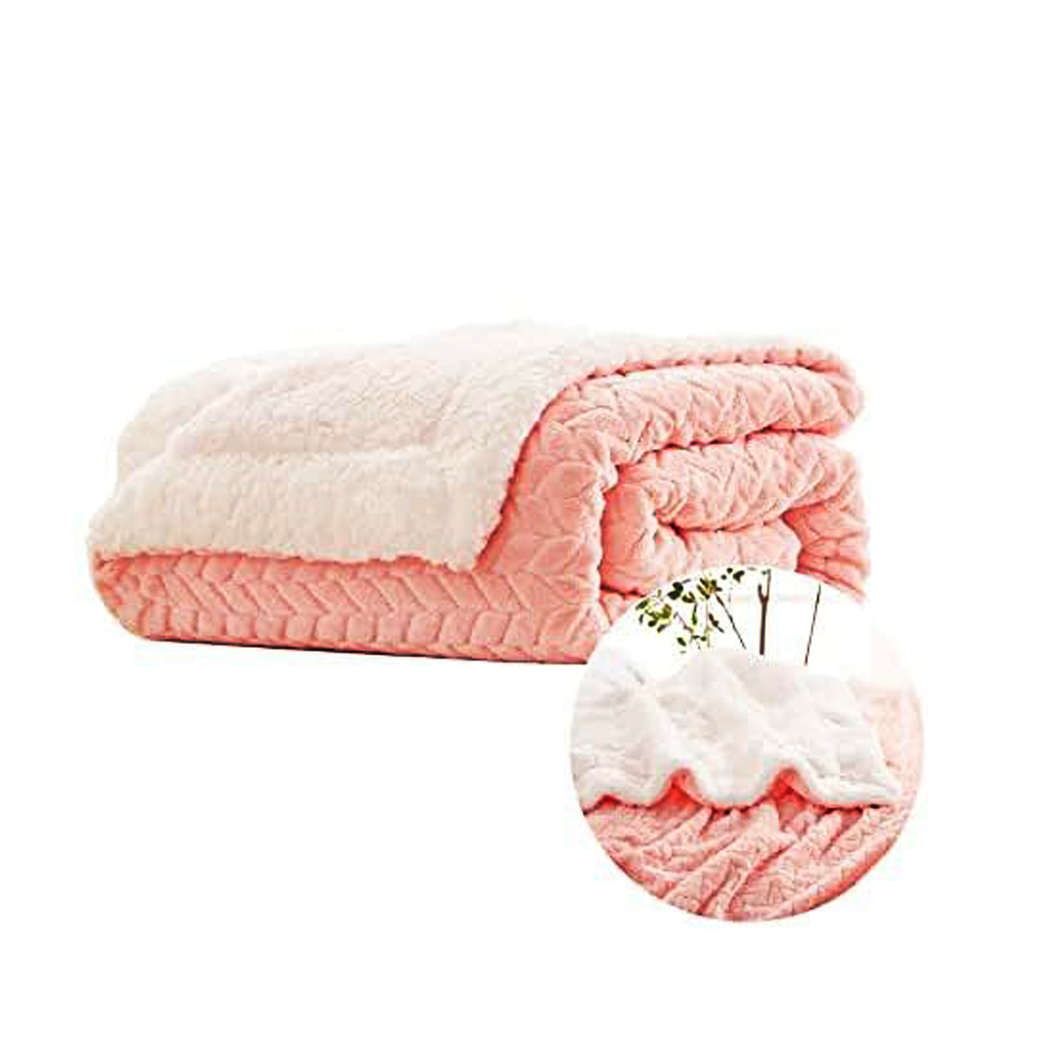 Image of Home Cuddly Blanket Soft Cozy Plush Fluffy Flannel Fleece Blanket Leaf Jacquard Luxurious Winter Warm Reversible Blankets 230x230cm/125x150 Cm For Couch Sofa Bed