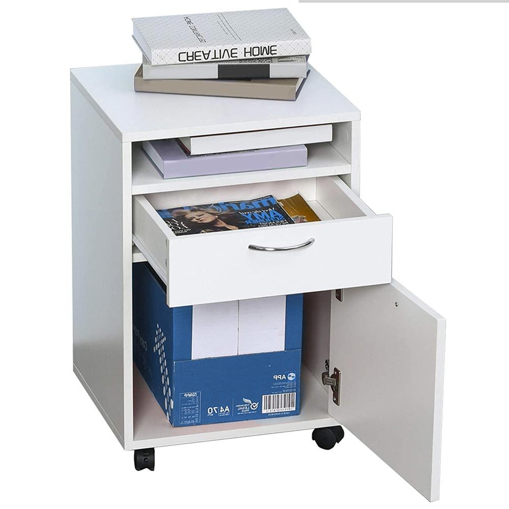 TEMU BAKAJI Cassettiera Girevole Scrivania in Legno MDF con Anta e Ripiano 4 Ruote e Chiusura con Chiave Design Moderno Dimensione 40 x 35 x 60 cm