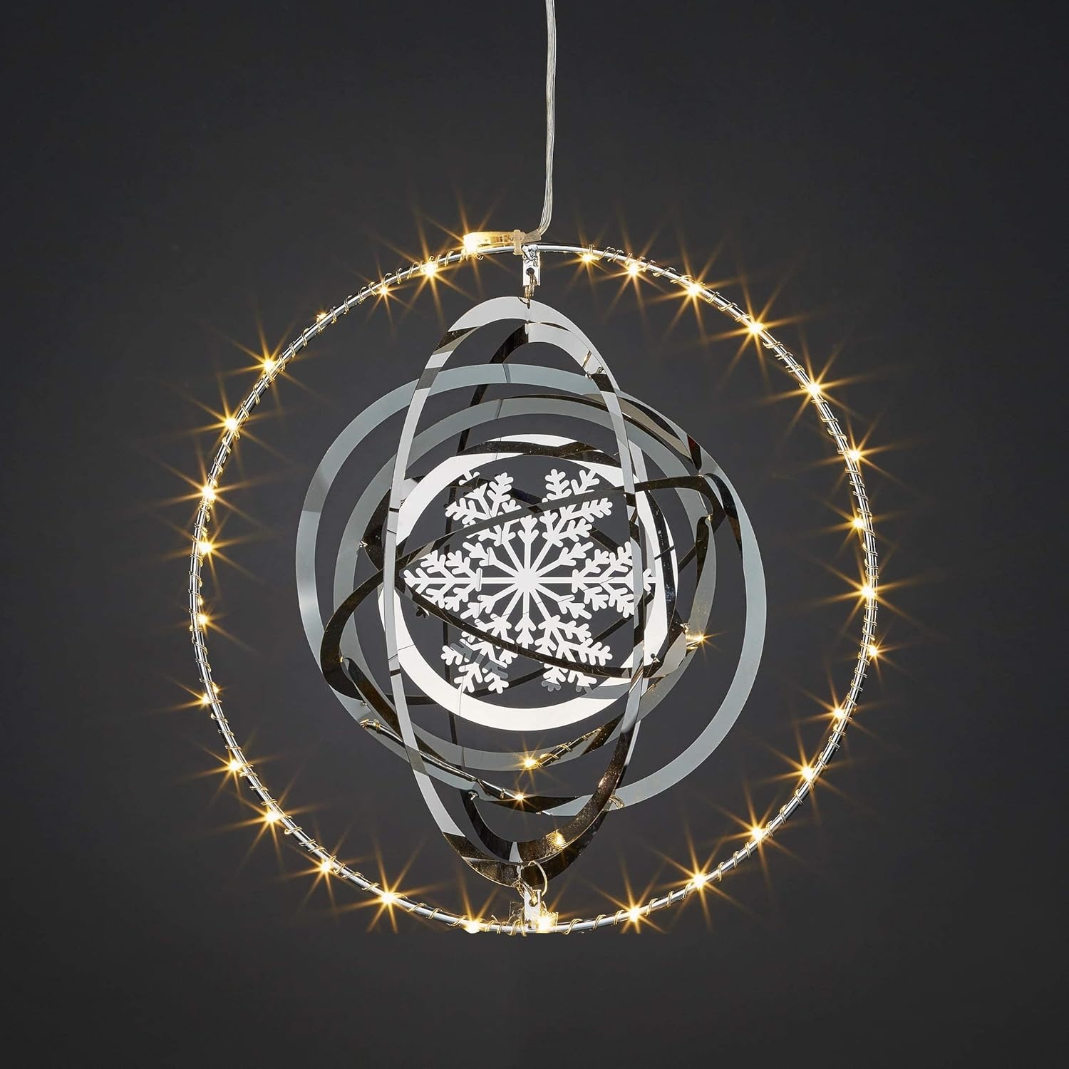 E-shop hellum Funkelndes Metallobjekt Kugel mit LED Lichterkette, 30 warmweiße LEDs, Ø 20,5cm, batteriebetrieben (Batterie nicht inklusive), 50cm lange