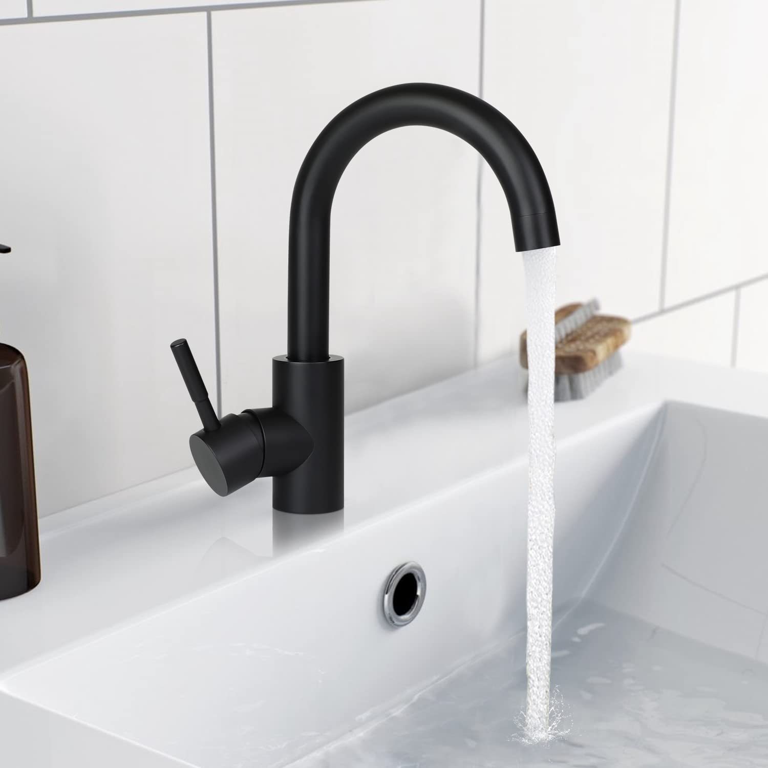 Image of Bathroom Faucet Sink Tap - 1pc/2pcs Black Faucet Hot And Cold Water Tap 360° Rotatable High Pressure Stainless Steel Mixer Tap Bathroom Faucet, For Bathroom Toilet Sink Kitchen