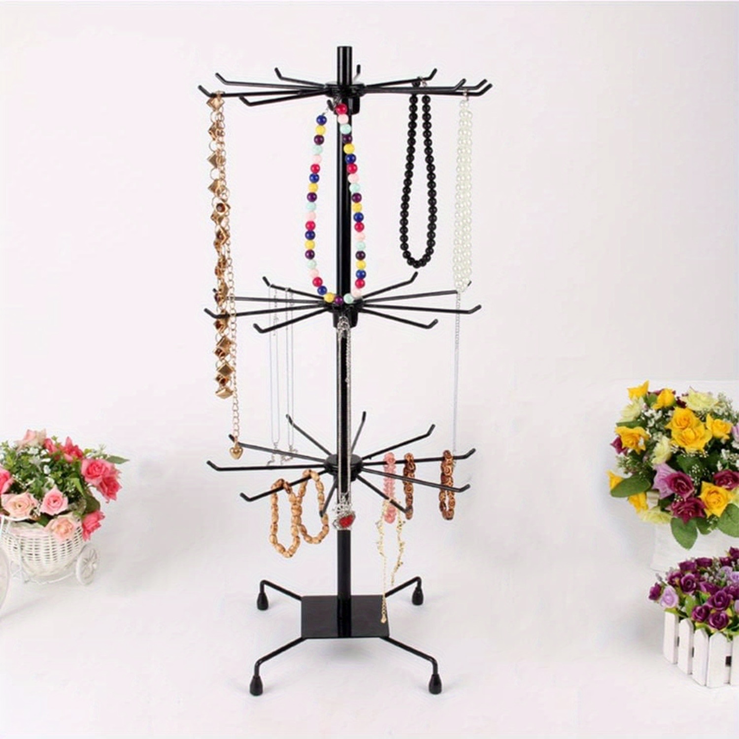 TEMU 3 Tier Rotating Jewelry Tower Necklaces Hanger Stand Jewelry Holder Keyring Display Rotating Stand Rack For Organize Jewelry Necklaces Earrings