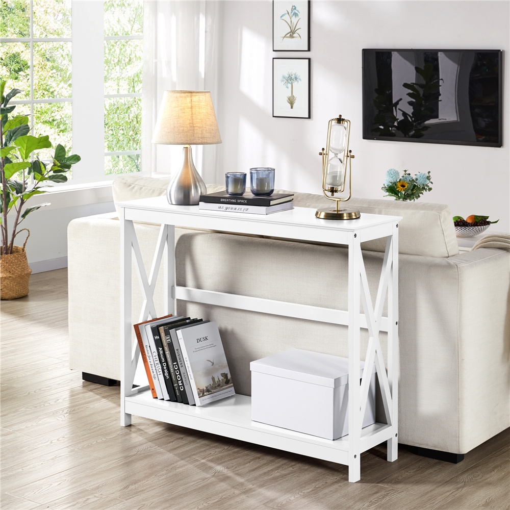 E-shop Costoffs X förmigem Rahmen 2 Ebenen Sideboard Beistelltisch Schmaler Flurtisch Eingangtisc Konsolentisch für Wohnzimmer Schlafzimmer Flur und