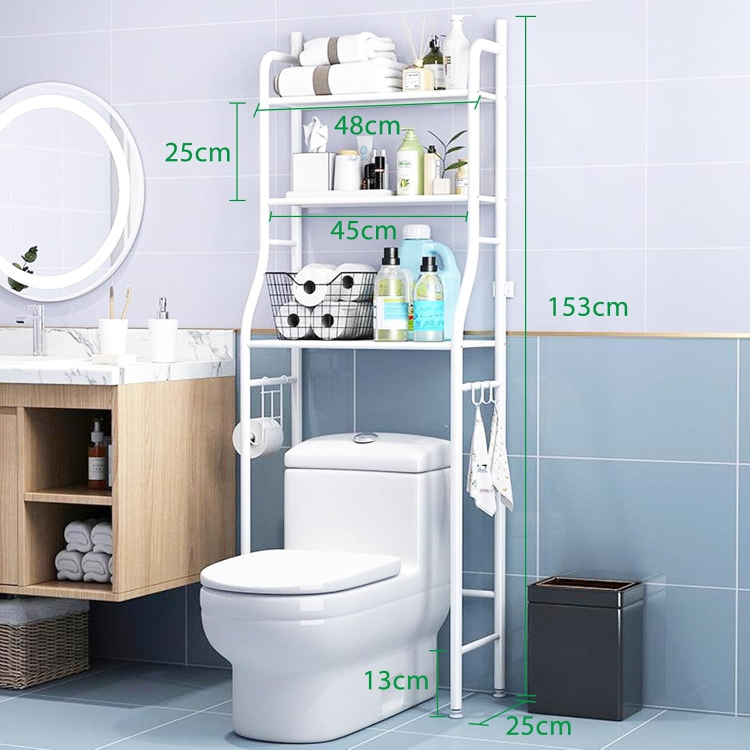 TEMU 3 Tier Over Toilet Storage Unit Bathroom Shelf Organizer Stand Over Toilet Storage Rack Laundry Shelf Unit Organizer Rack Space Saving Organizer