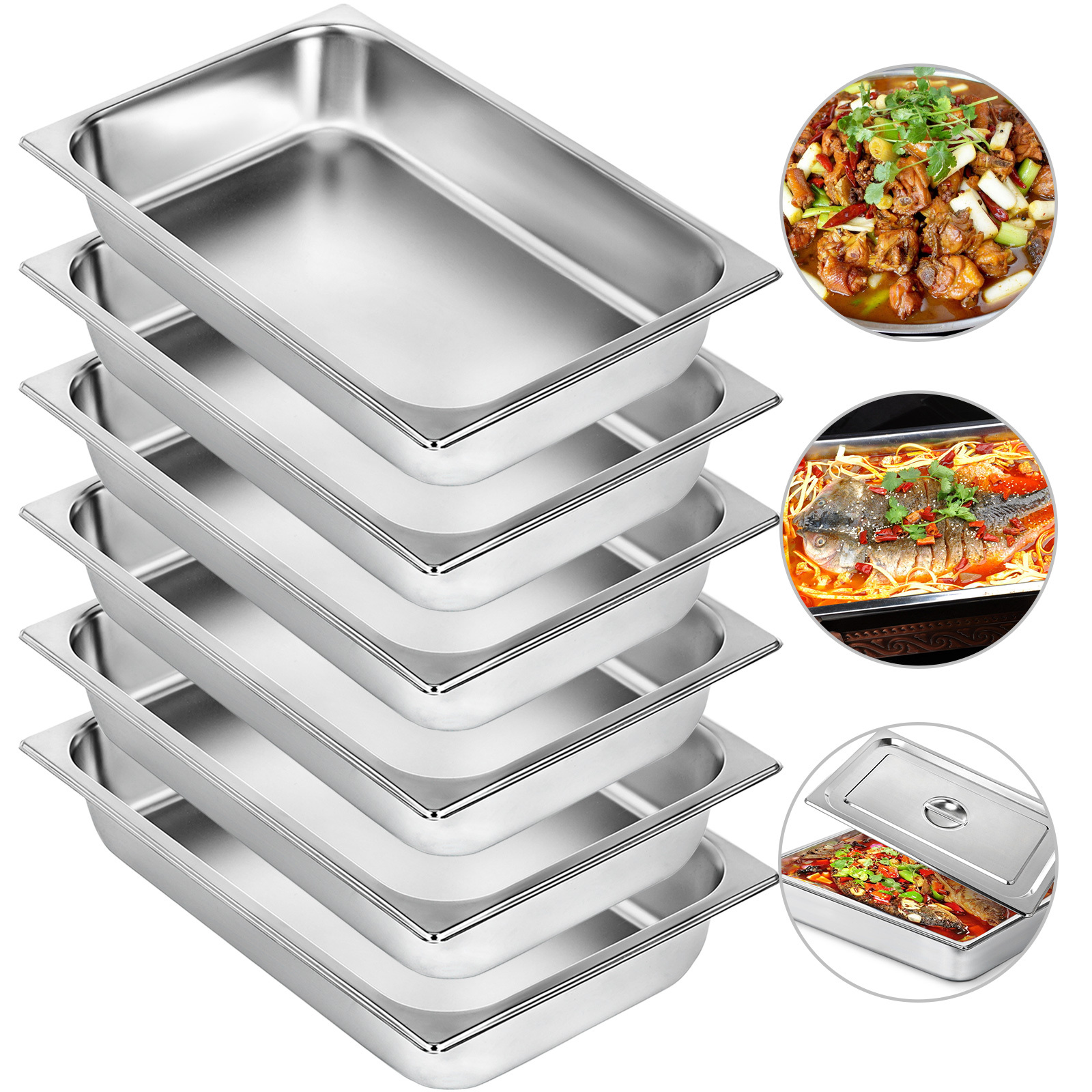 TEMU Vevor 6 Pack Steam Table Pans 20.9 X 12.8 X 3.9 Inch Table Pan Full Size 13l Deep Food Container Stainless Steel Oven Tray Hotel Pans Anti-jam