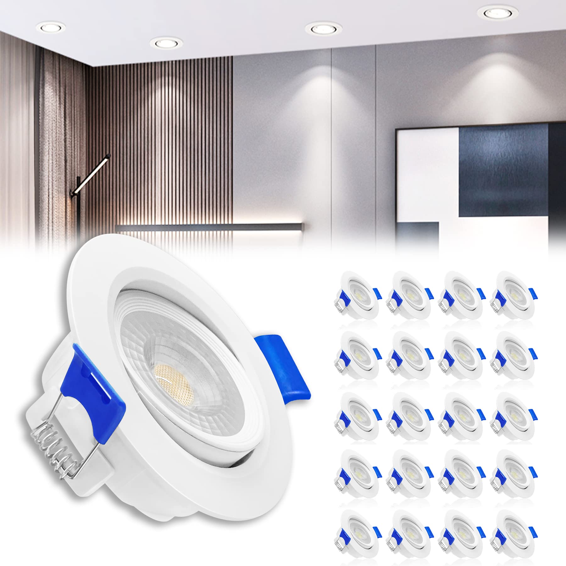 

20 Pieces Recessed Ceiling Lights, Led Flush Mount Ceiling Light Set, Plastic Ceiling Spotlights For Home, 5w Led Spots For Living Room Bathroom Kitchen Office, /warm White