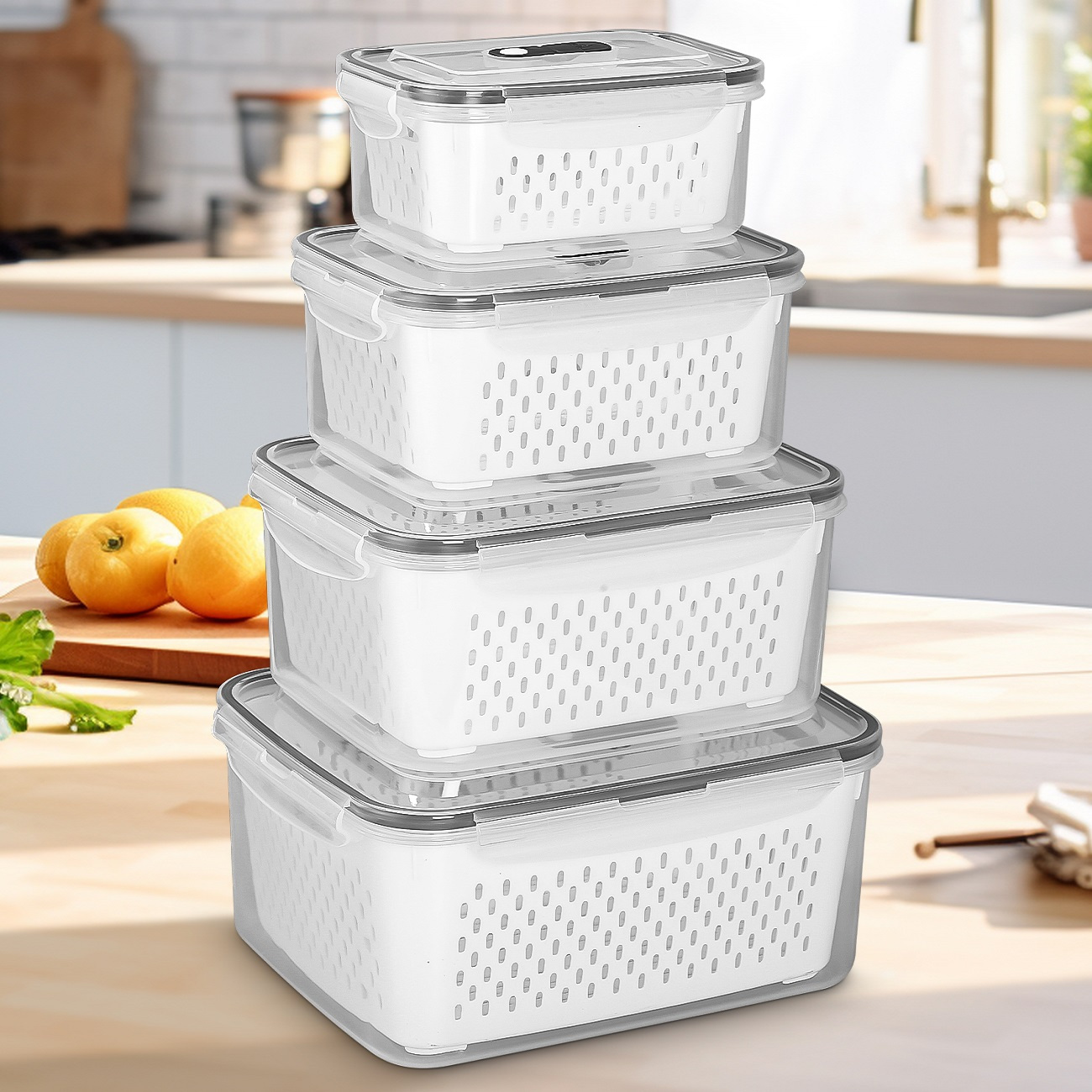 

Double-layer Drain Basket, Fresh-keeping Box, Kitchen Microwave Freezer Sealed Box, Plastic Lunch Box, Refrigerator Fruit Storage Box, Home Use