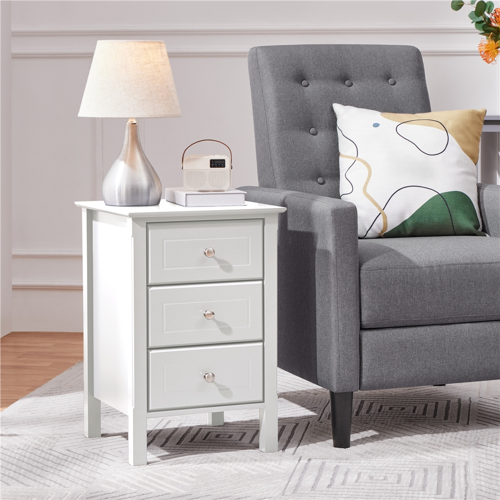 TEMU Costoffs 2pcs End Table Heavy Duty Bedside Table Nightstand With 3 Drawers And Metal Knobs For Living Room, Bedroom, Furniture For Home,