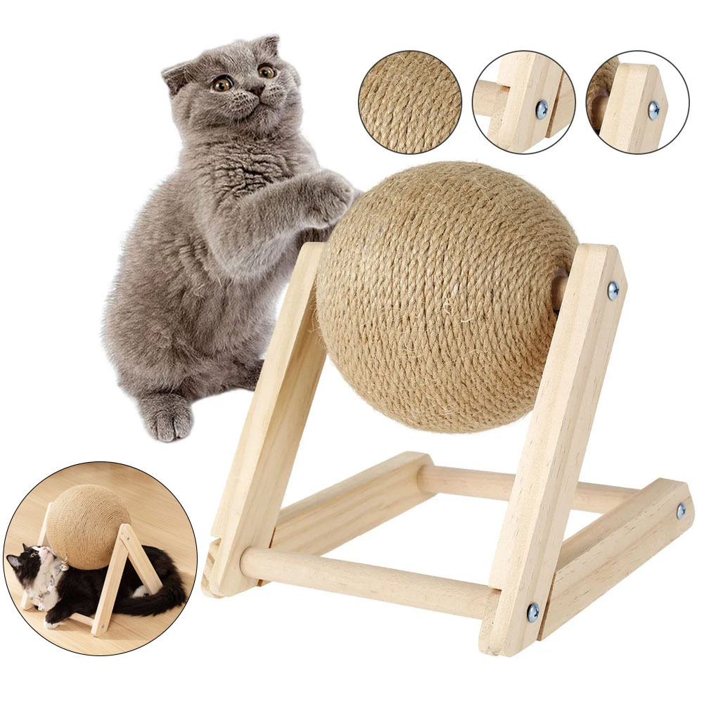 TEMU Cat Scratching Ball, Cat Scratcher Ball Post, Sisal Rope Cat Scratching Ball - Interactive Cat Toys With Solid Wood Stand, Ball Toys For Small