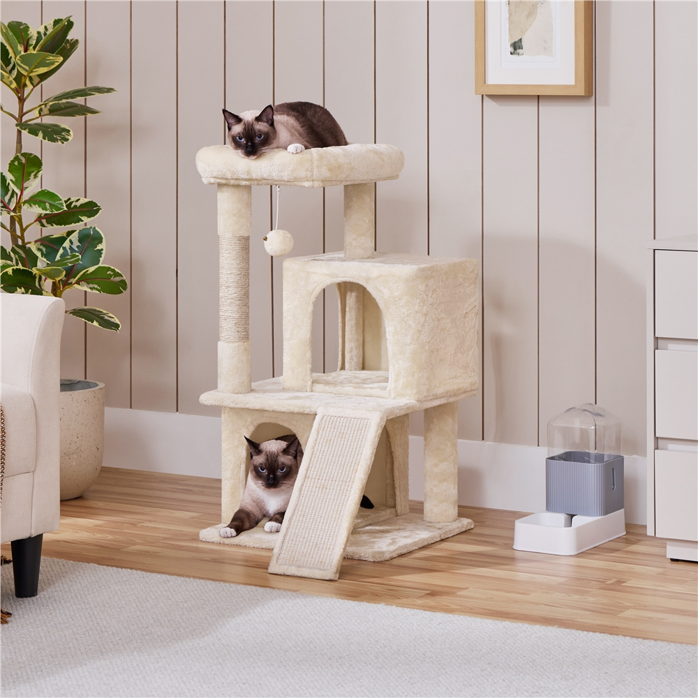 

Scratching Tree Cat Tree With 2 Plush Caves Playhouse Cat Scratching Tree Play Ball Play Tree For Cats Scratching Furniture