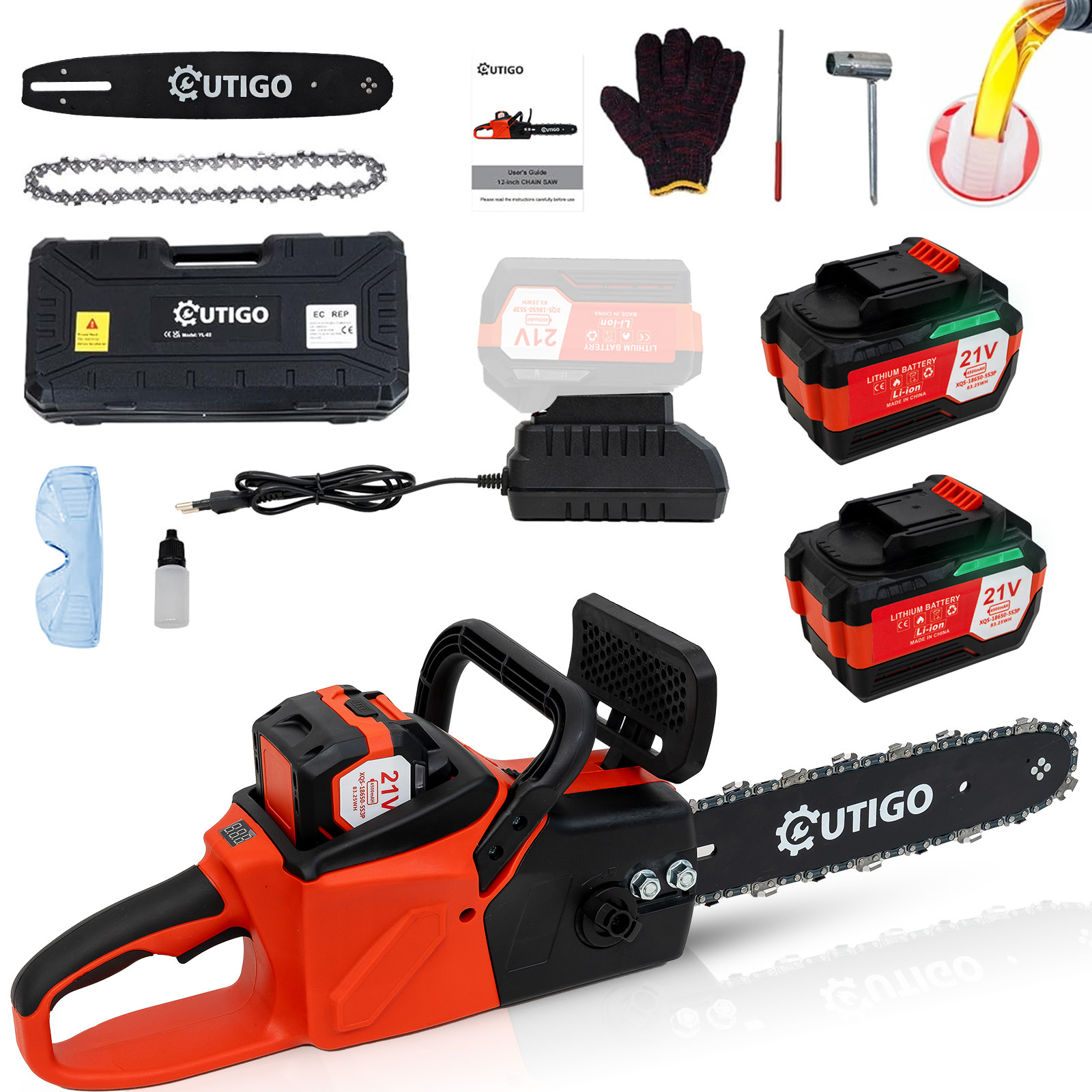 

Outigo-12 Inch Chainsaw With Battery, Large Tree Cutting Chainsaw, 2 Batteries 4500 Mah, Chainsaw 9000 Mah Chainsaw, Cordless Electric Chainsaw