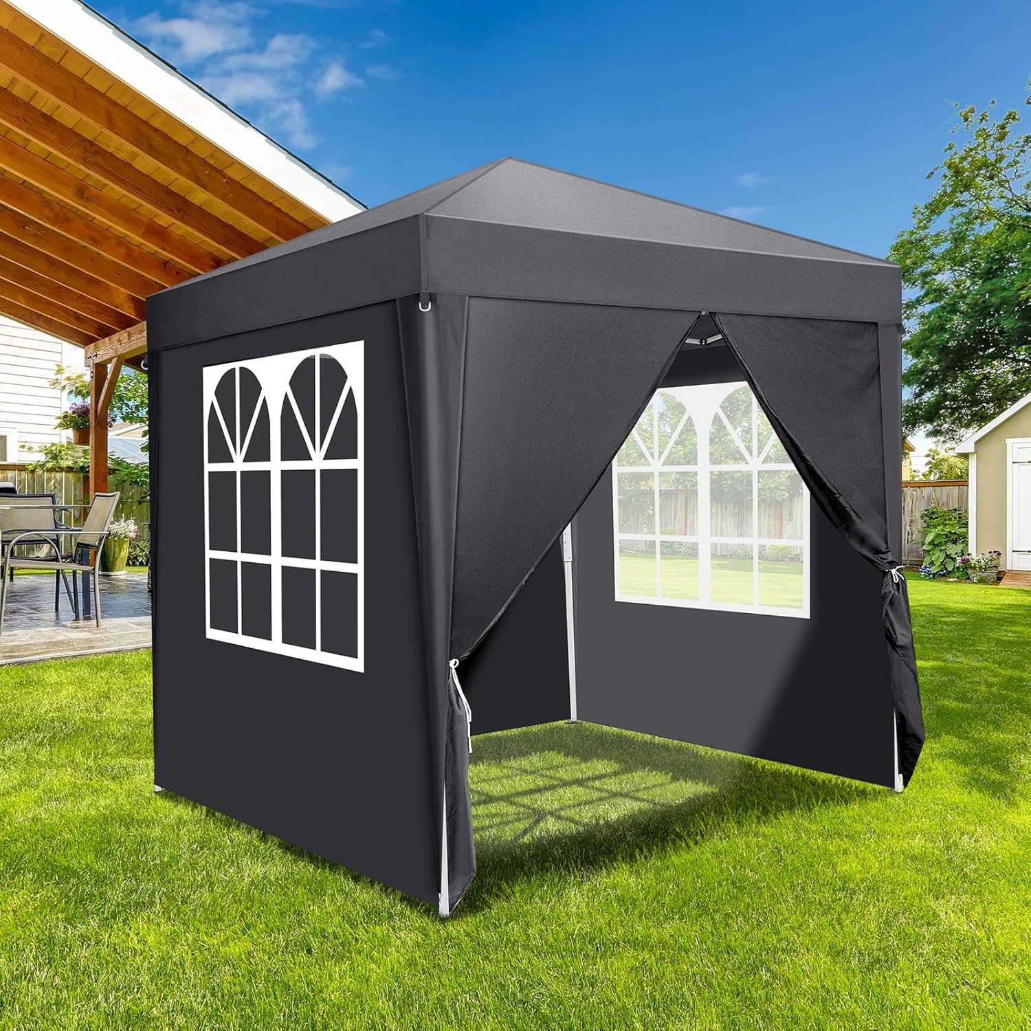 Image of Bonnlo Pop-up Pavillon, Folding Pavillon 2x2m, Height Adjustable, Party Tent With 4 Side Panels, Garden Pavillon For Outdoor Wedding Garden Camping Party, Grey
