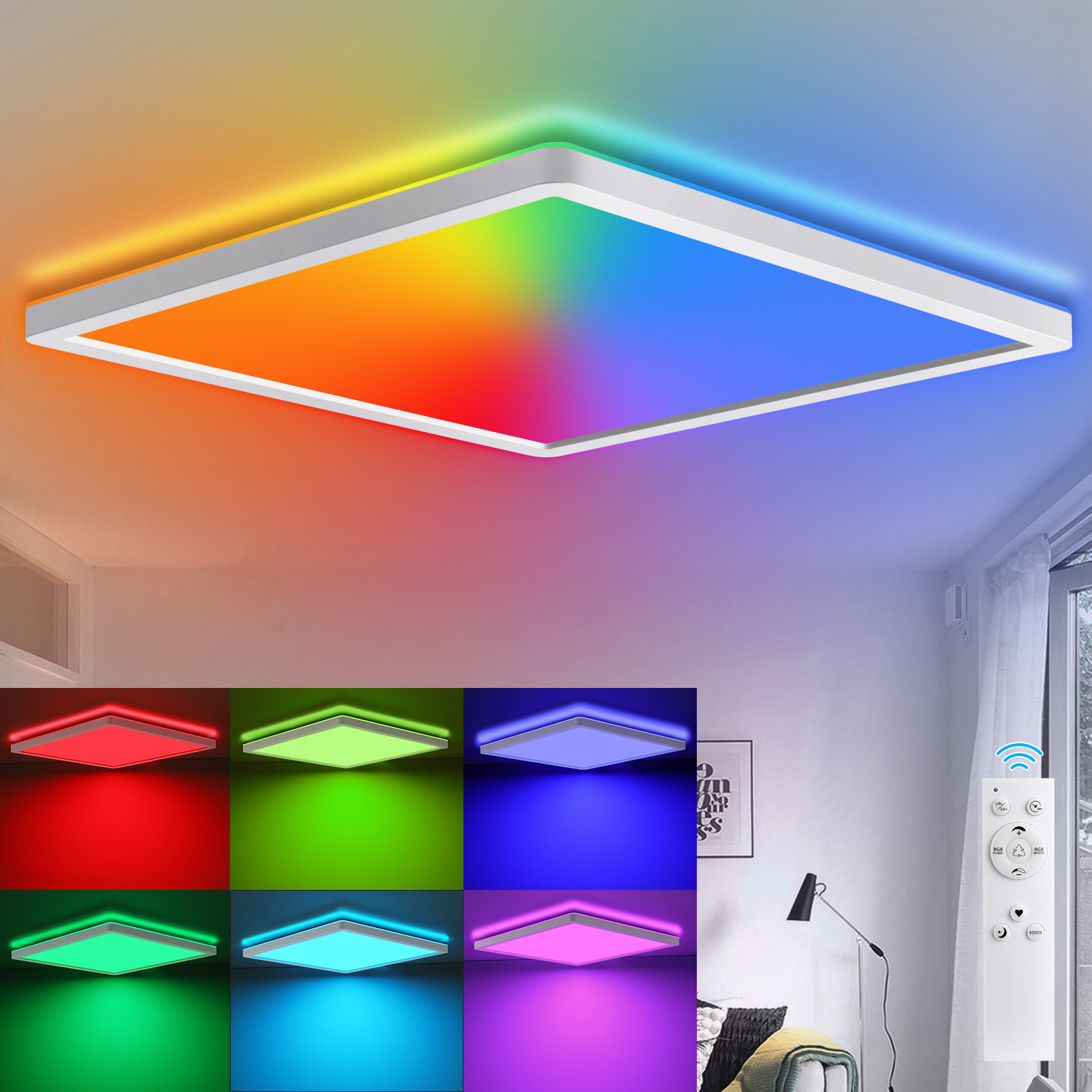 

Iegled Dimmable Led Ceiling Light With Remote Control, 21w 2400lm, Rgb Color Change, 30cm Flat Panel Light For Living Room, Bedroom, And Children's Room – 4000k Warm White