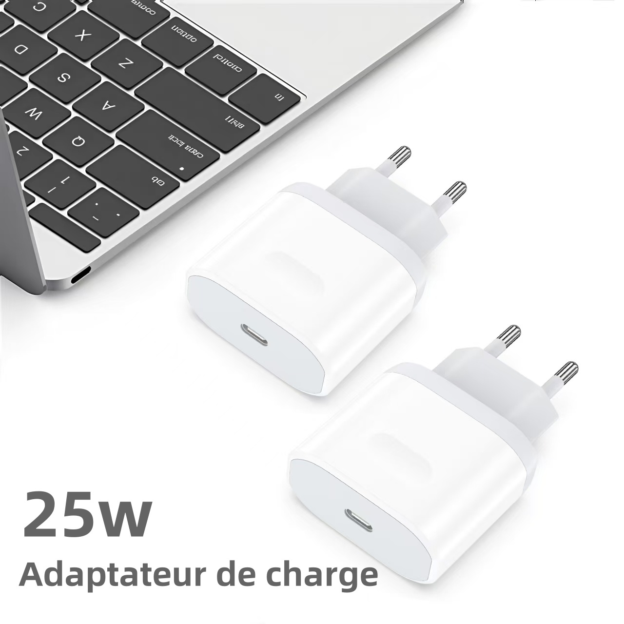 

2-pack Chargeur USB C, 25W Prise USB C Chargeur Rapide pour 15 14 11 Pro Mini SE X XS XR, Samsung , Embout Adaptateur Bloc USB Type C