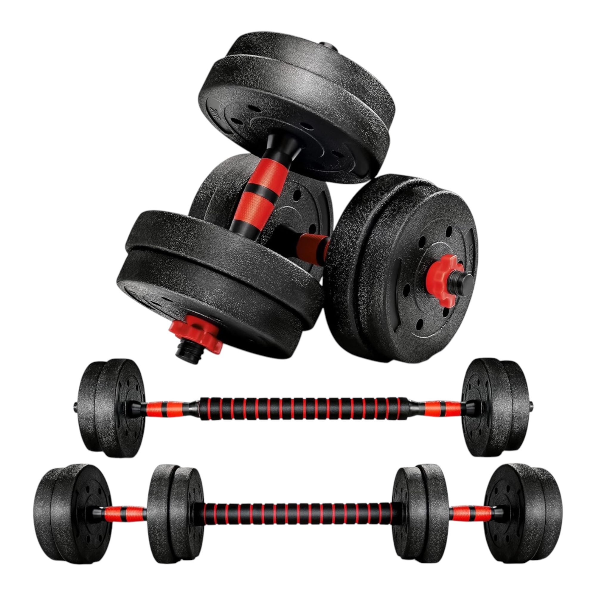 imagen del artículo juego de mancuernas ajustables  ,con barras,multifución 10kg-15kg-20kg-30kg. juego de pesas con barra   combinable con barras conexión, 10/15kg/20kg/30kg... ajustables, mancuernas cortas y largas (man-002)