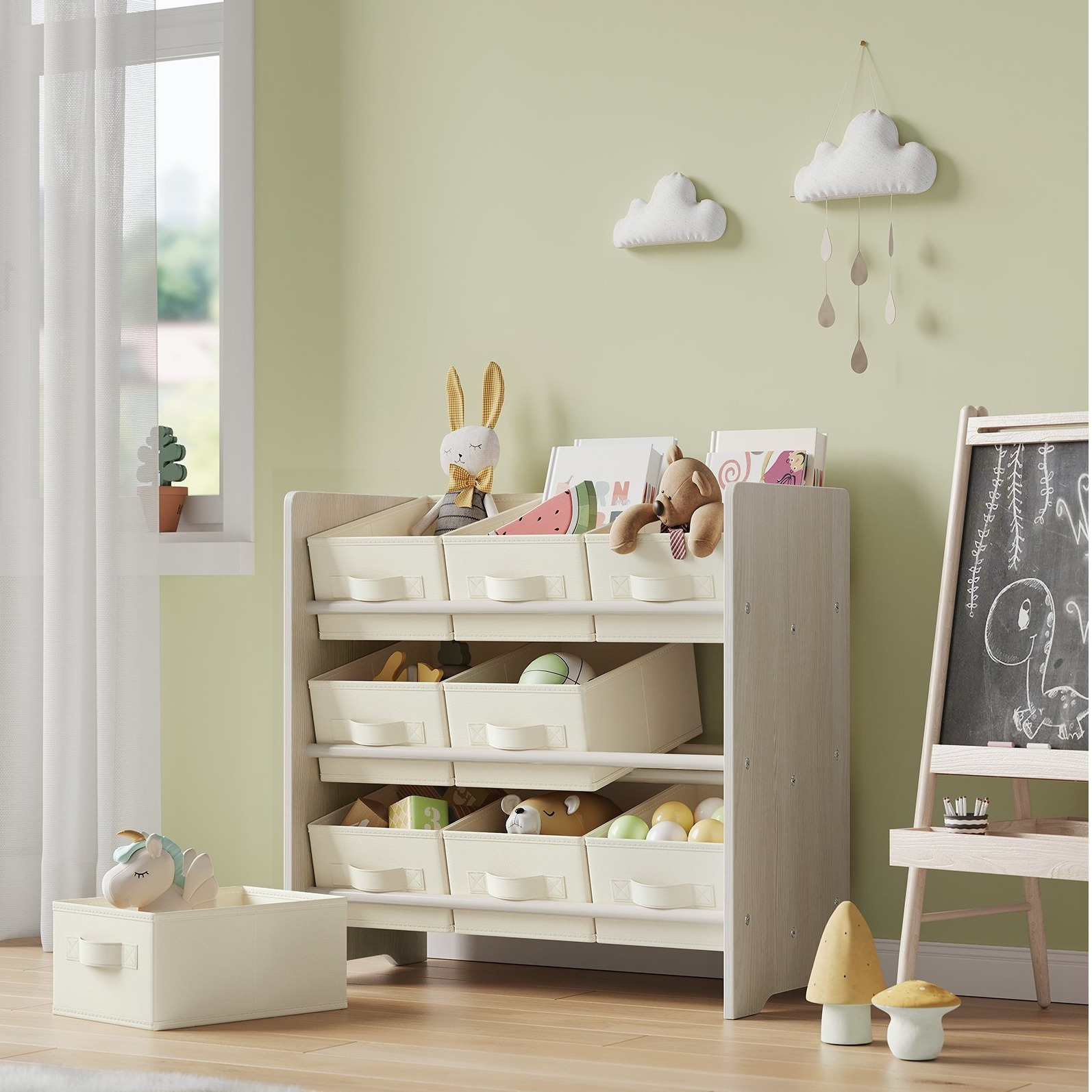 E-shop Regal mit 9 Vliesstoff-Aufbewahrungsboxen, geräumig, Größe: 29,5 x 62,5 x 60 cm