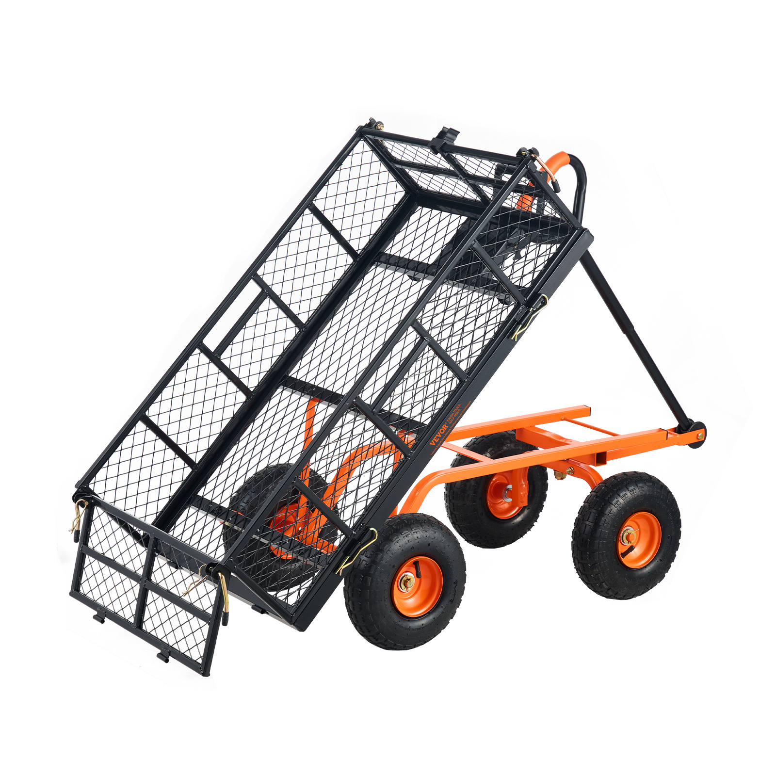 Vevor Dump Cart, Metal Garden Dump Cart With Easy To Assemble Frame, Dump Wagon With 2-in-1 Convertible Handle, Utility Wheelbarrow 880 Lbs Capacity, 10 Inch Tires