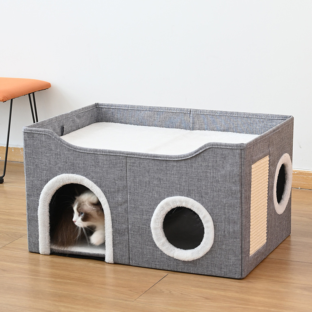 Foldable Cat House with Scratching Board