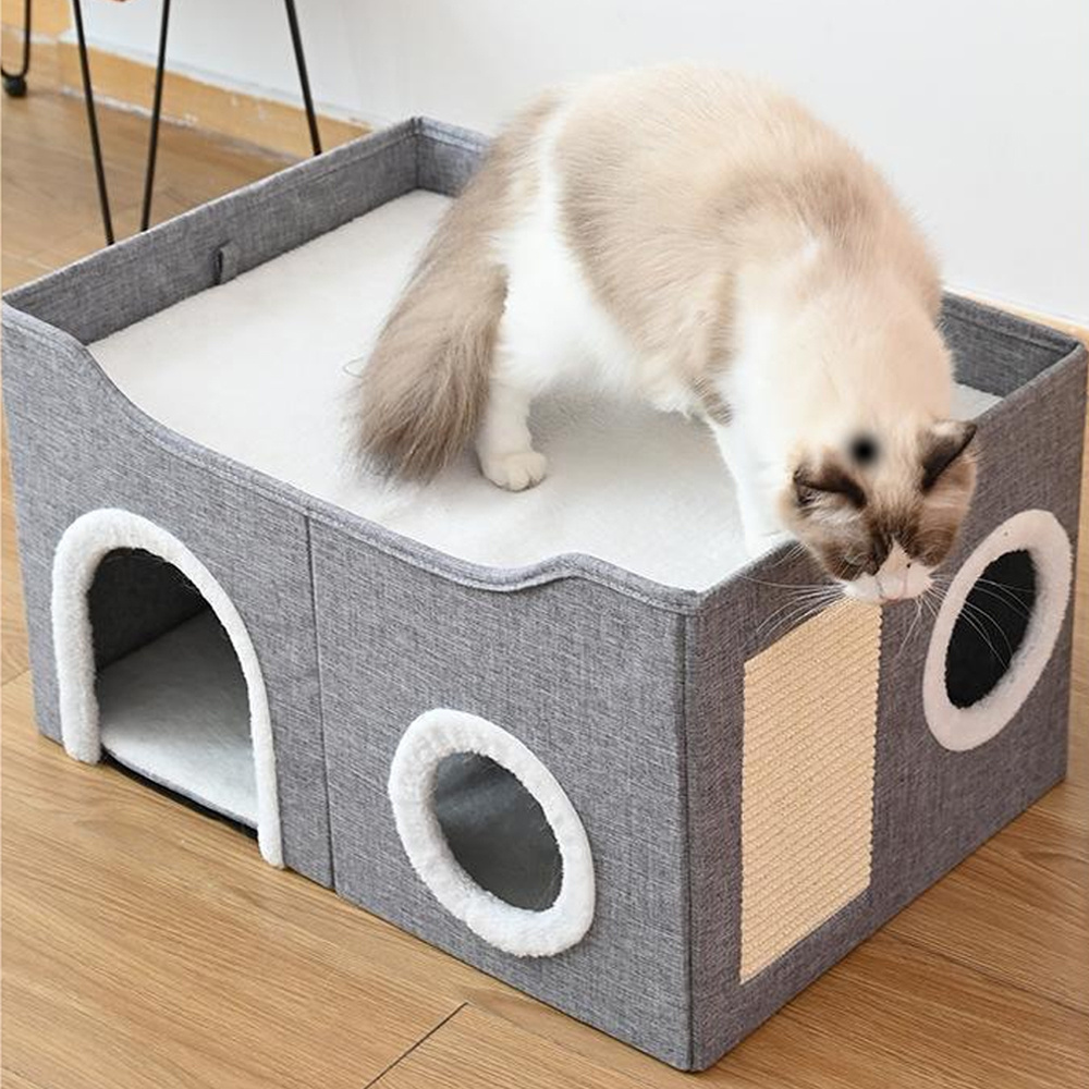 Foldable Cat House with Scratching Board