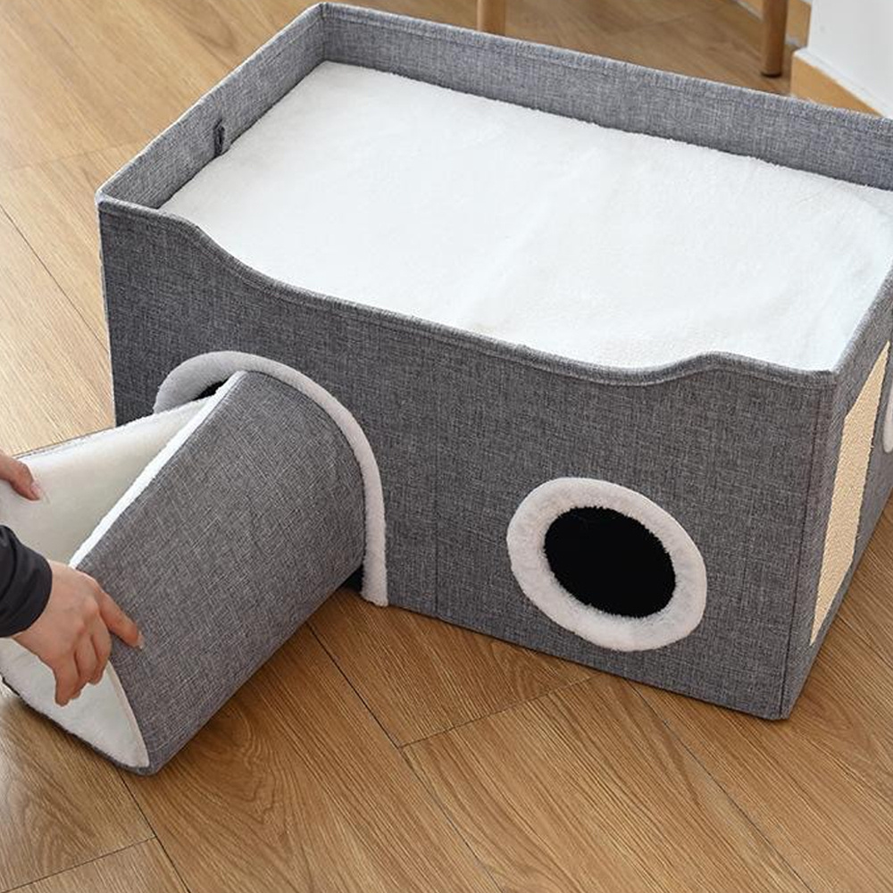 Foldable Cat House with Scratching Board