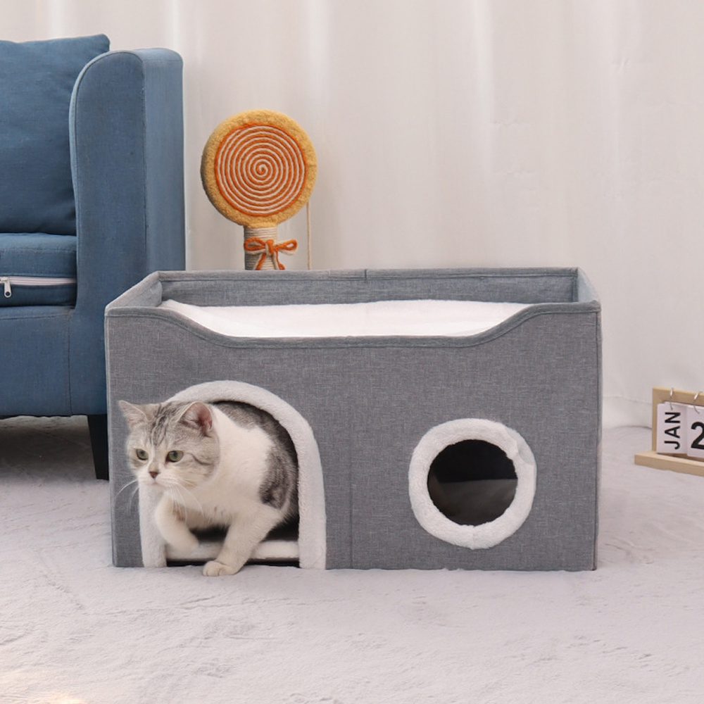 Foldable Cat House with Scratching Board