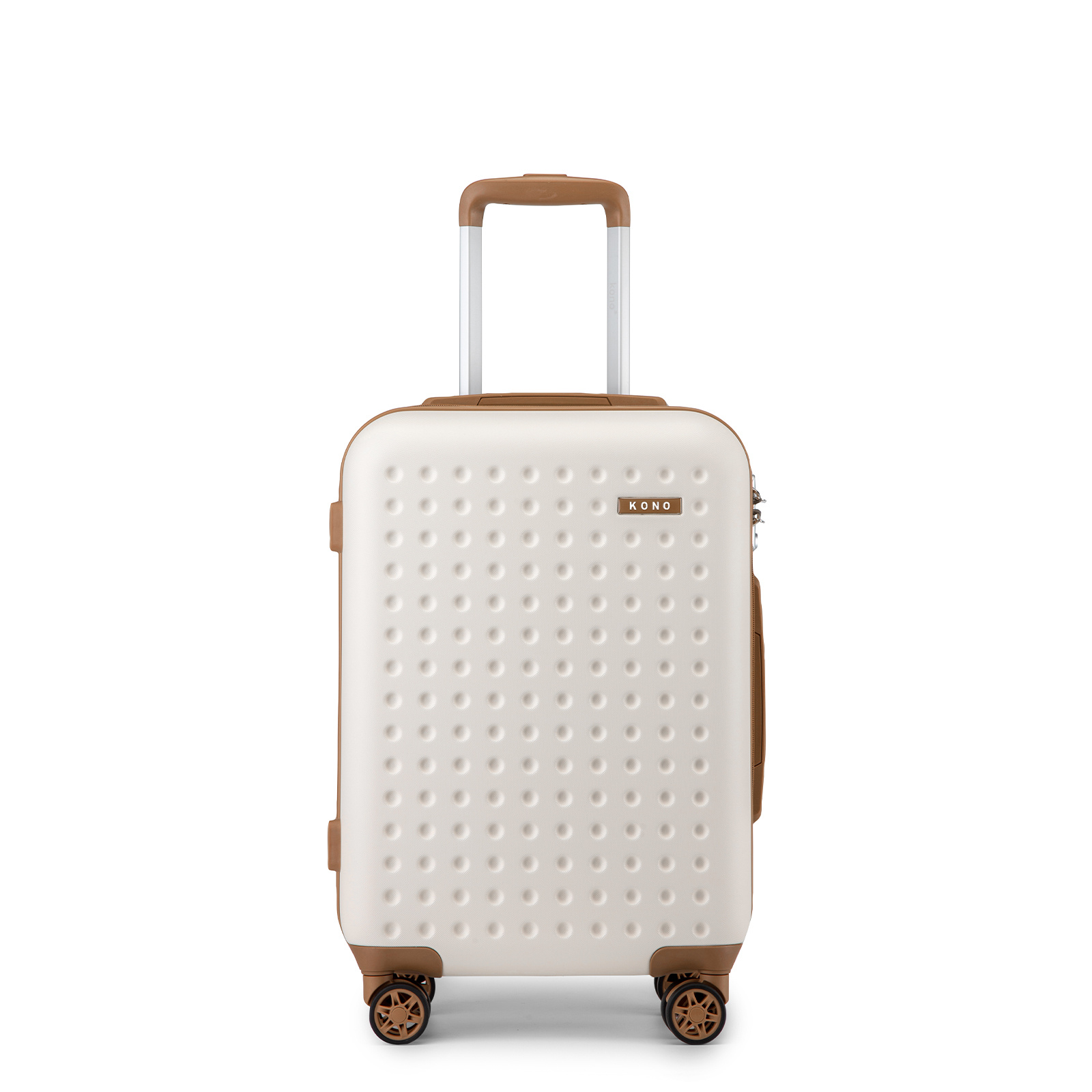 Image of 1pcs Of 20inch Cream White Stylish Abs+pc Polka Dot Hard Shell Suitcase With And Vanity Case Back To School Holiday Gift, Telescoping Handle, Silent Airplane Wheels, Modern Polka-, Abs+pc Material
